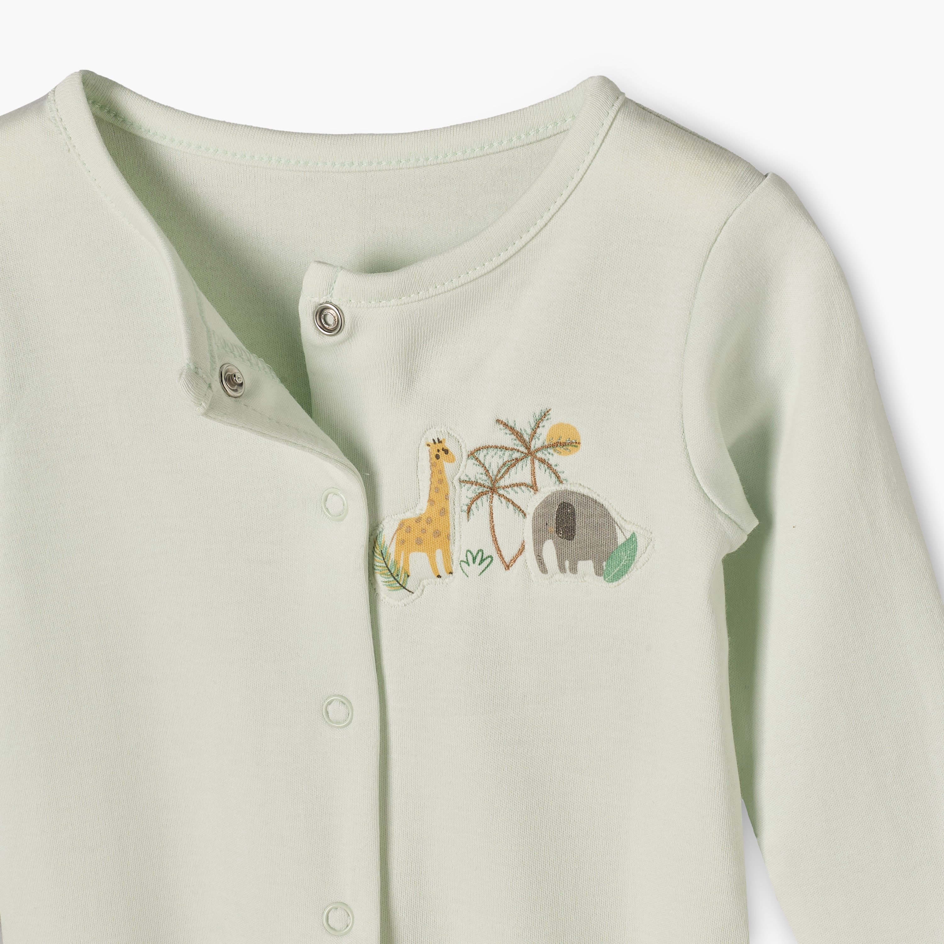 Pack of 3 Juniors Cotton Crew Neck Long Sleeves Sleepsuit with Safari Print-baby-girls-clothing-nightwear-sleepsuits-image-7