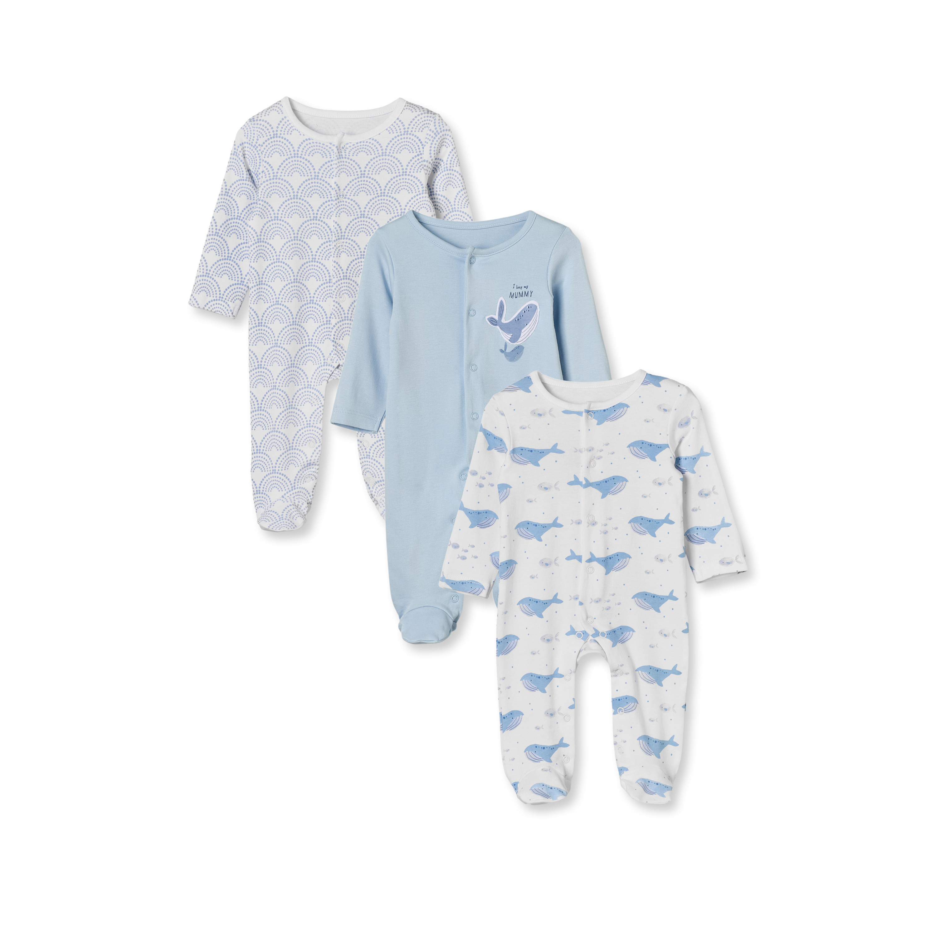 بدلات نوم قطن بطبعات بحرية وأكمام طويلة وياقة ضيقة من جونيورز - عبوة 3 قطع-baby-girls-clothing-nightwear-sleepsuits-image-1
