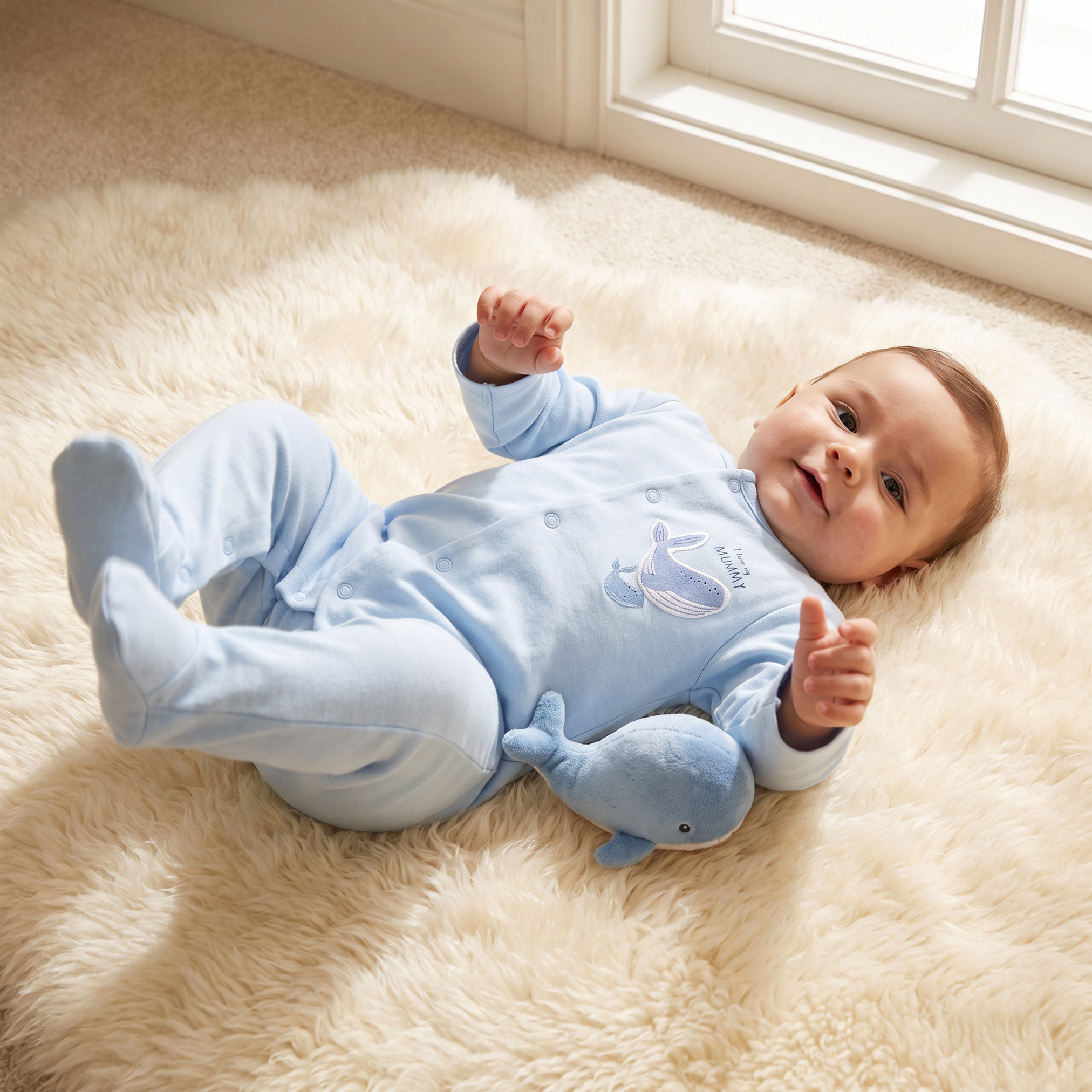بدلات نوم قطن بطبعات بحرية وأكمام طويلة وياقة ضيقة من جونيورز - عبوة 3 قطع-baby-girls-clothing-nightwear-sleepsuits-image-2