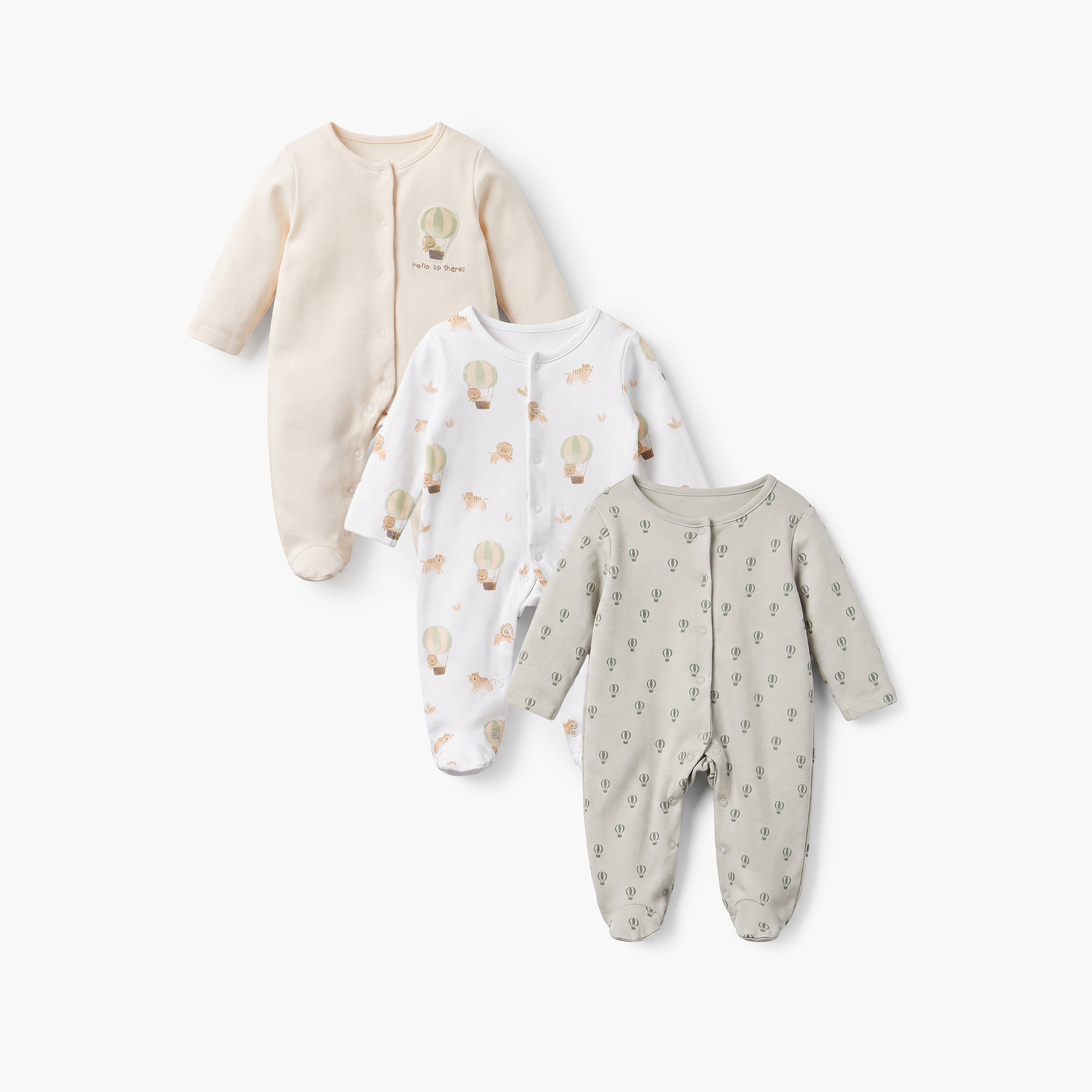 Pack of 3 Juniors Cotton Round Neck Long Sleeves Sleepsuit with Hot Air Balloon Print-baby-girls-clothing-nightwear-sleepsuits-image-1