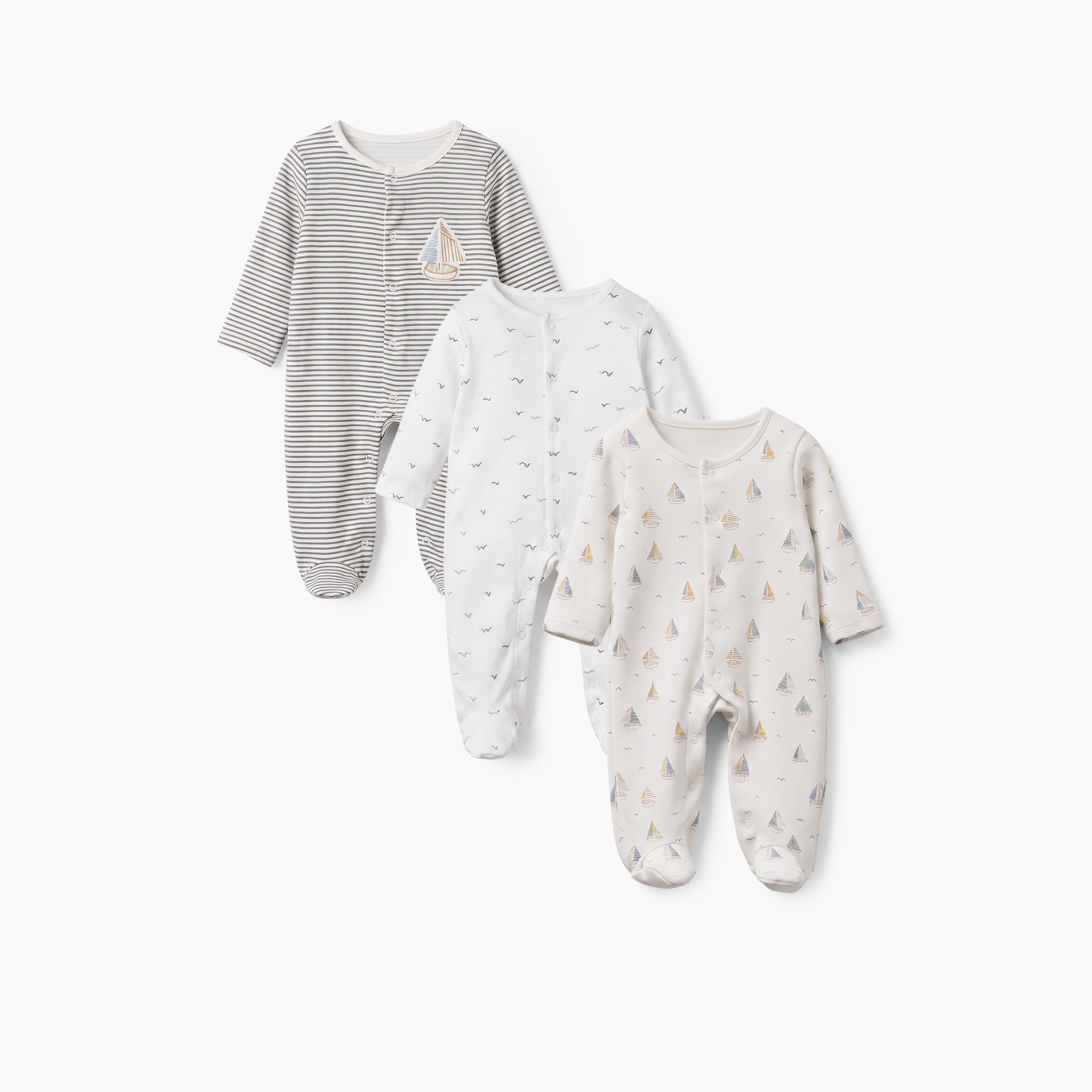 Pack of 3 Juniors Cotton Round Neck Long Sleeves Sleepsuit with Assorted Print-baby-girls-clothing-nightwear-sleepsuits-image-1