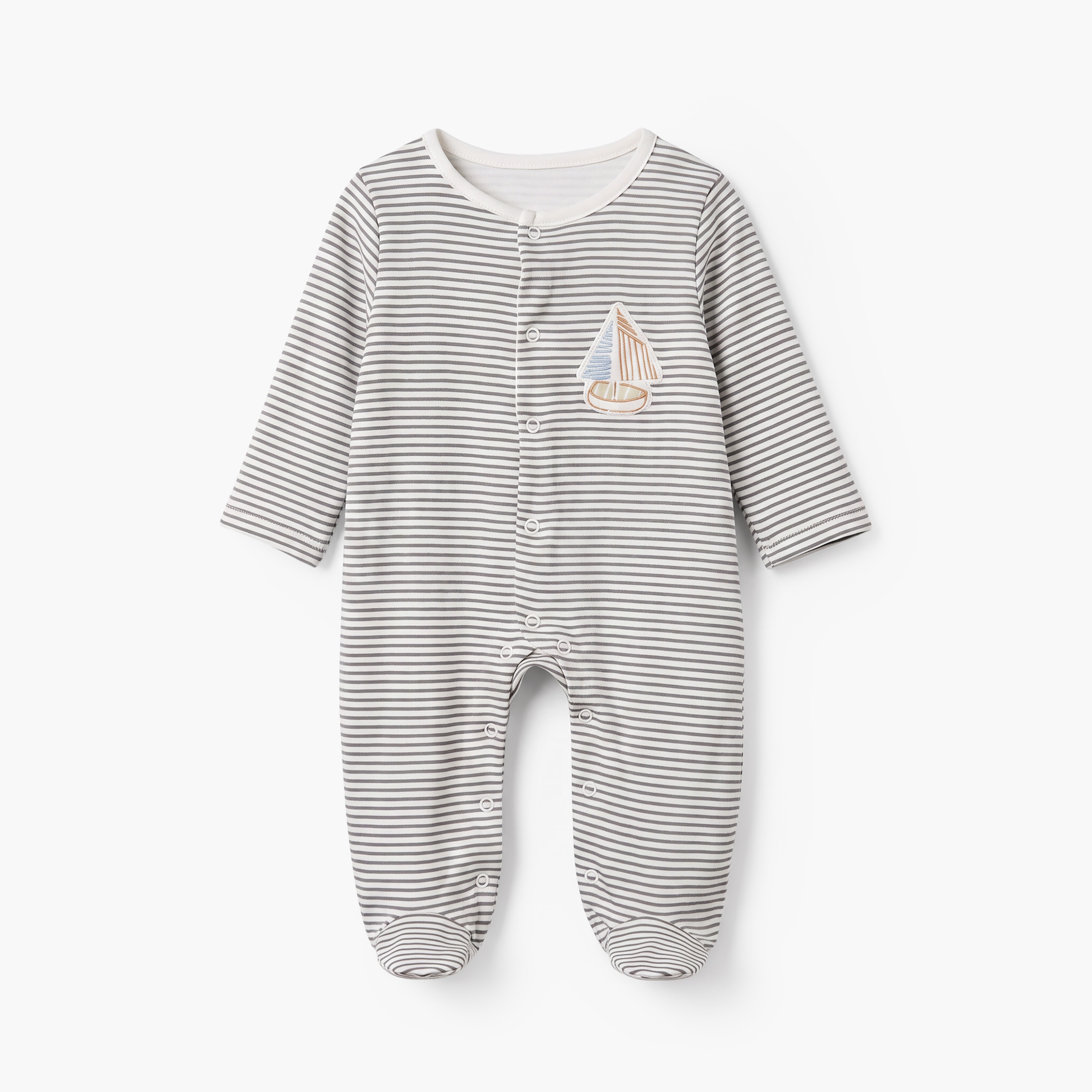 Pack of 3 Juniors Cotton Round Neck Long Sleeves Sleepsuit with Assorted Print-baby-girls-clothing-nightwear-sleepsuits-image-3