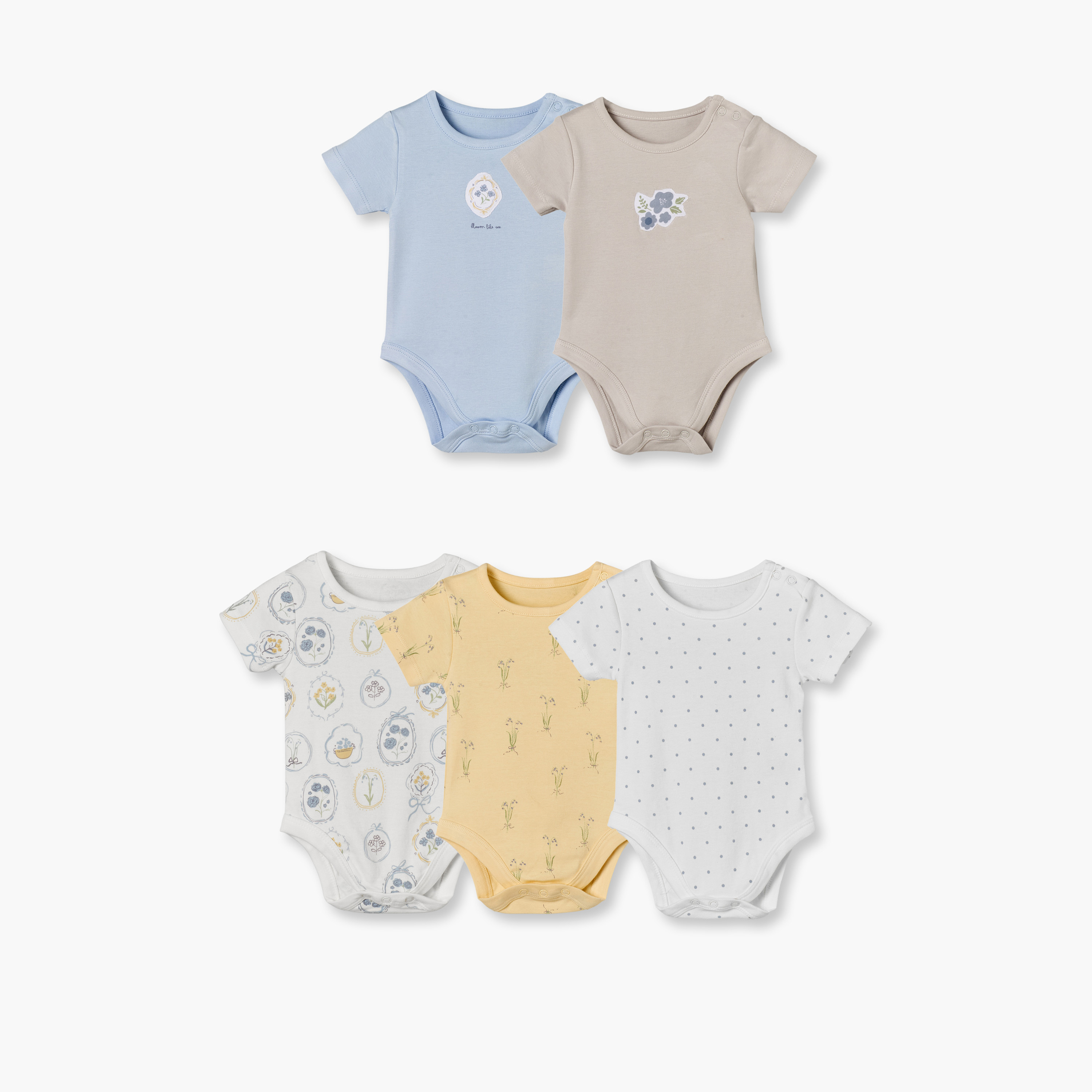 Pack of 5 Juniors Crew Neck Short Sleeves Bodysuit with Floral Print-baby-boys-clothing-bodysuits-image-1