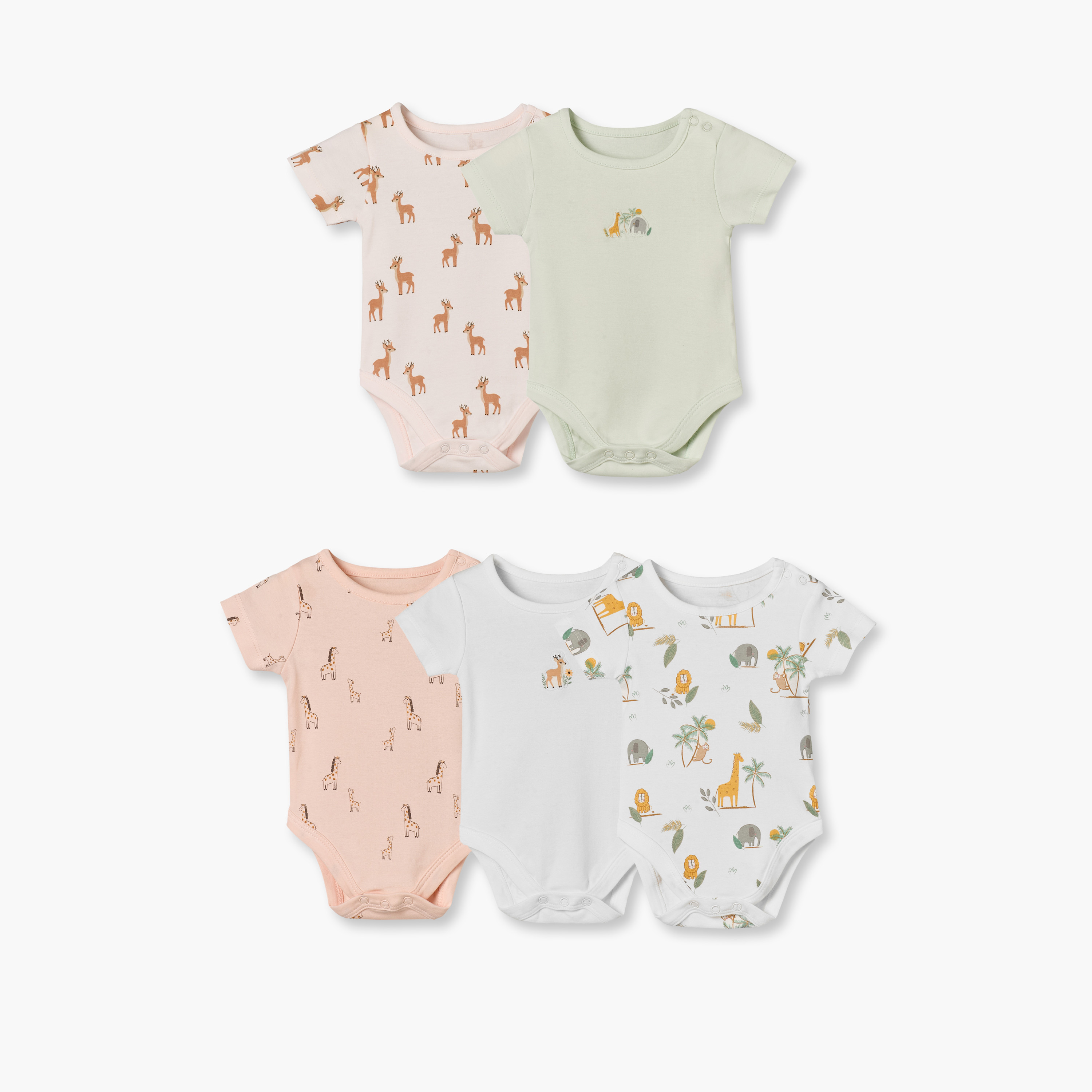 Pack of 5 Juniors Crew Neck Short Sleeves Bodysuit with Safari Print-baby-boys-clothing-bodysuits-image-1