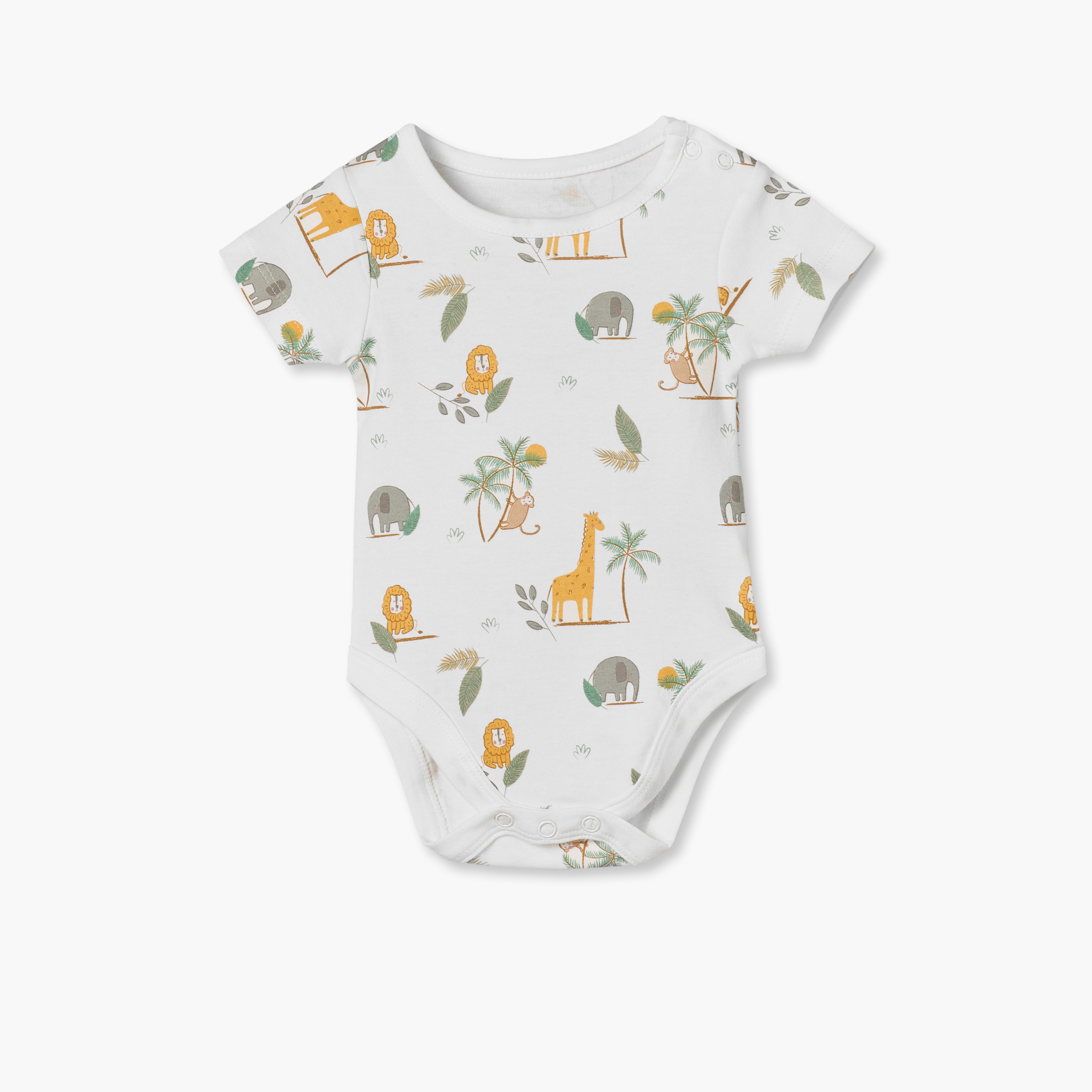 Pack of 5 Juniors Crew Neck Short Sleeves Bodysuit with Safari Print-baby-boys-clothing-bodysuits-image-5