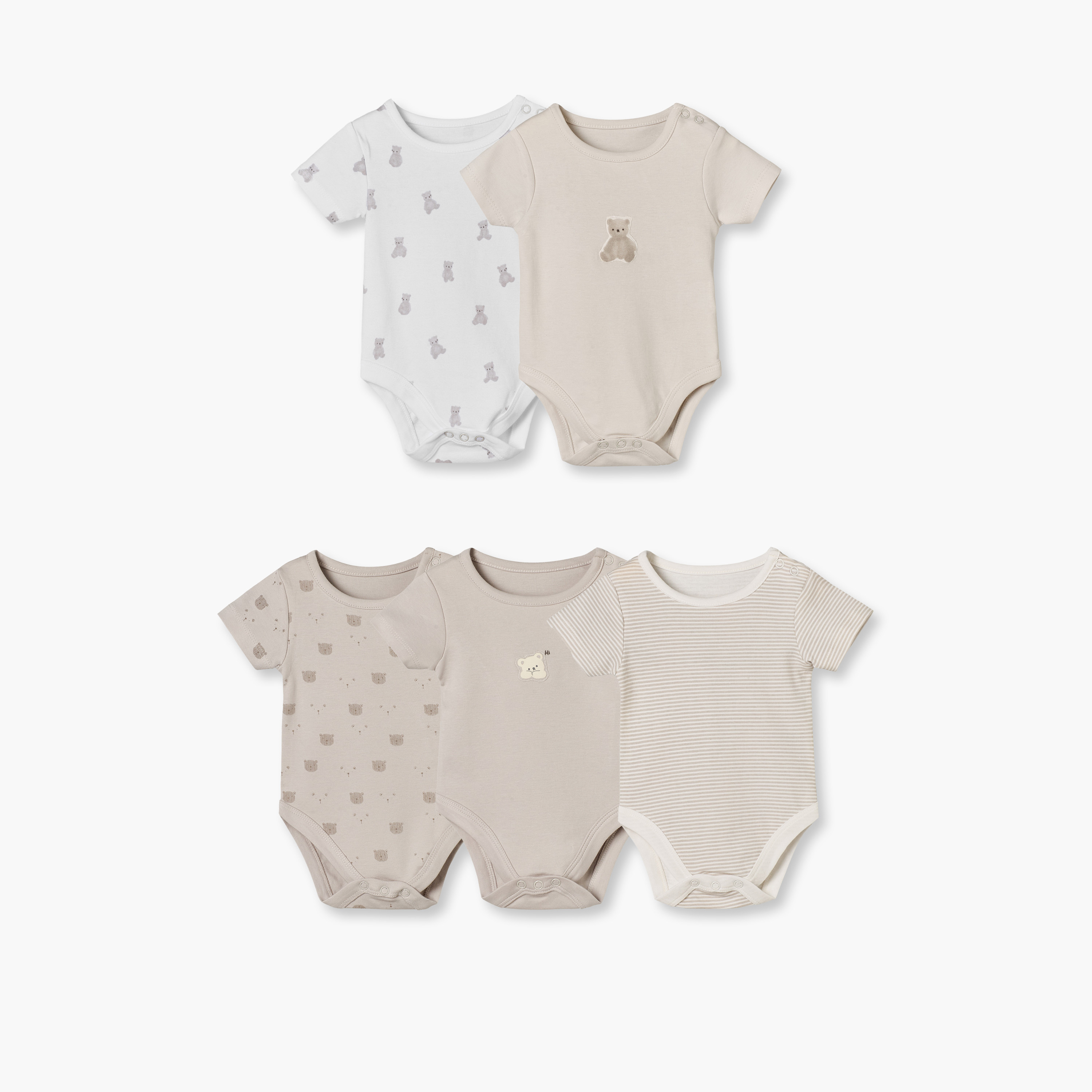 بودي سوت قطن بطبعات دب وياقة ضيقة وأكمام قصيرة من جونيورز - عبوة 5 قطع-baby-girls-clothing-bodysuits-image-1