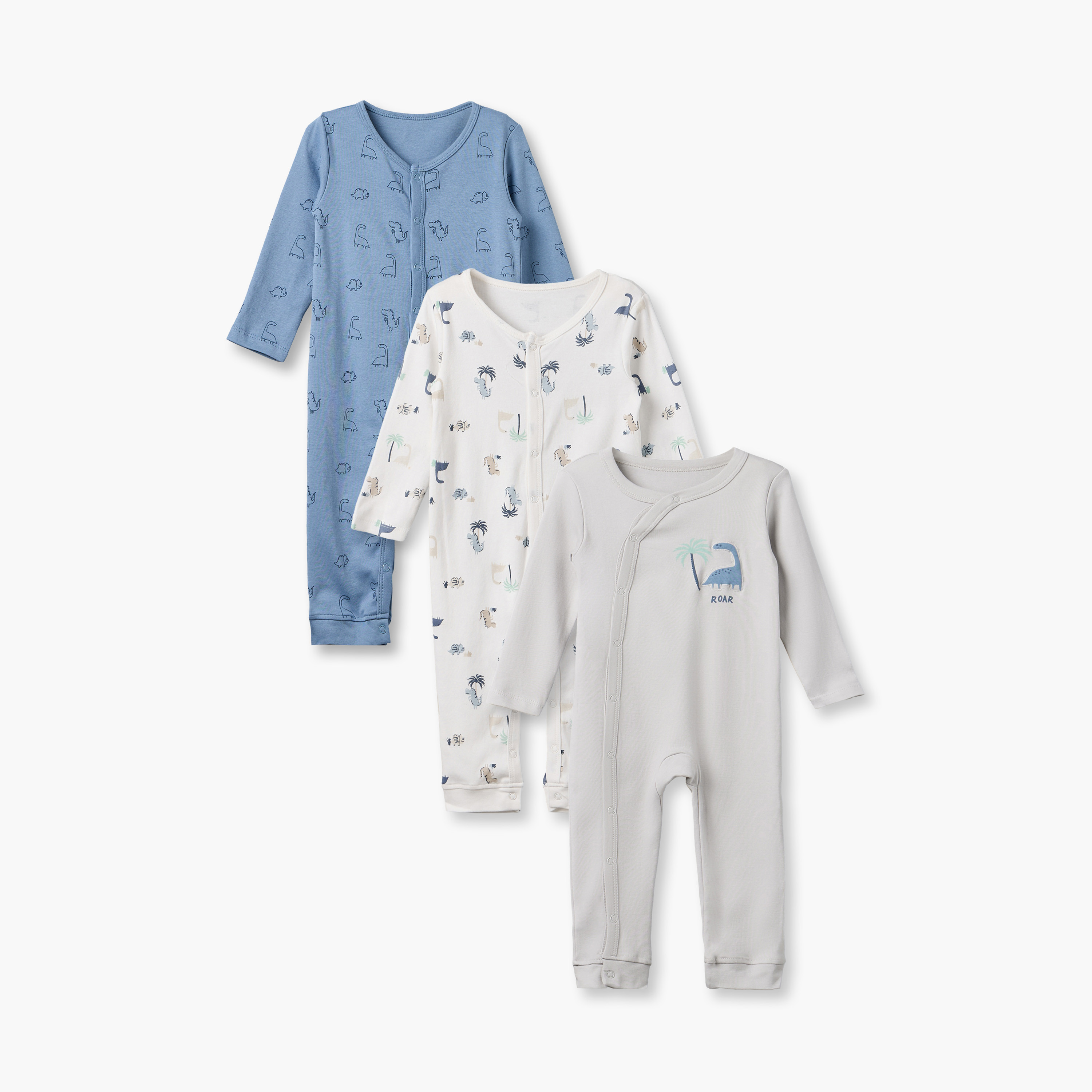 طقم من 3 - بدلة نوم قطن بياقة مستديرة وأكمام طويلة بطبعات من جونيورز-baby-boys-clothing-nightwear-sleepsuits-image-1