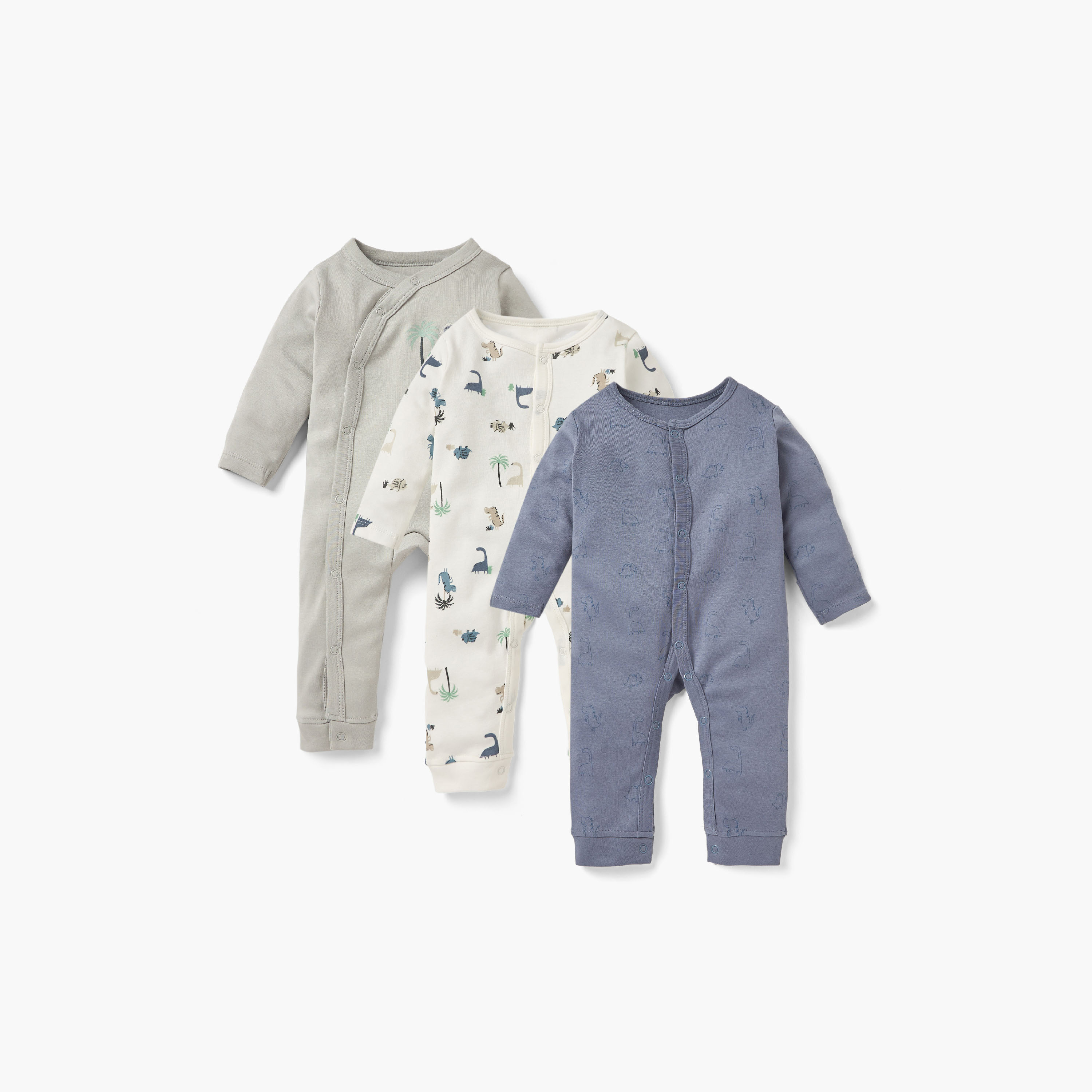 Juniors Assorted Sleepsuit with Long Sleeves and Button Closure - Set of 3-baby-boys-clothing-nightwear-sleepsuits-image-1