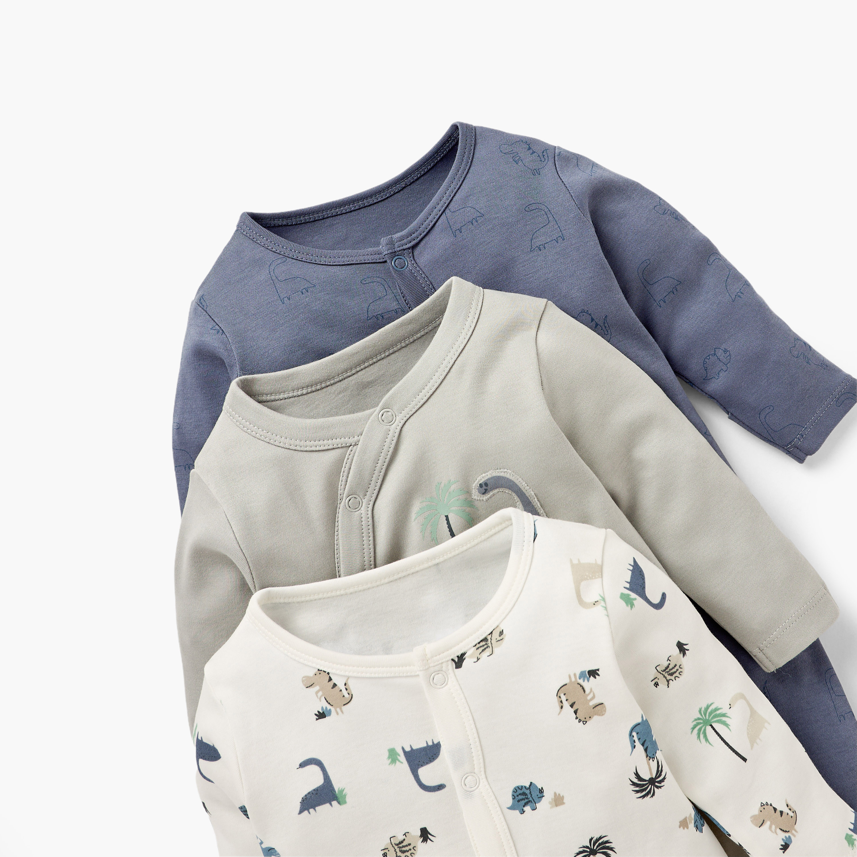 Juniors Assorted Sleepsuit with Long Sleeves and Button Closure - Set of 3-baby-boys-clothing-nightwear-sleepsuits-image-5