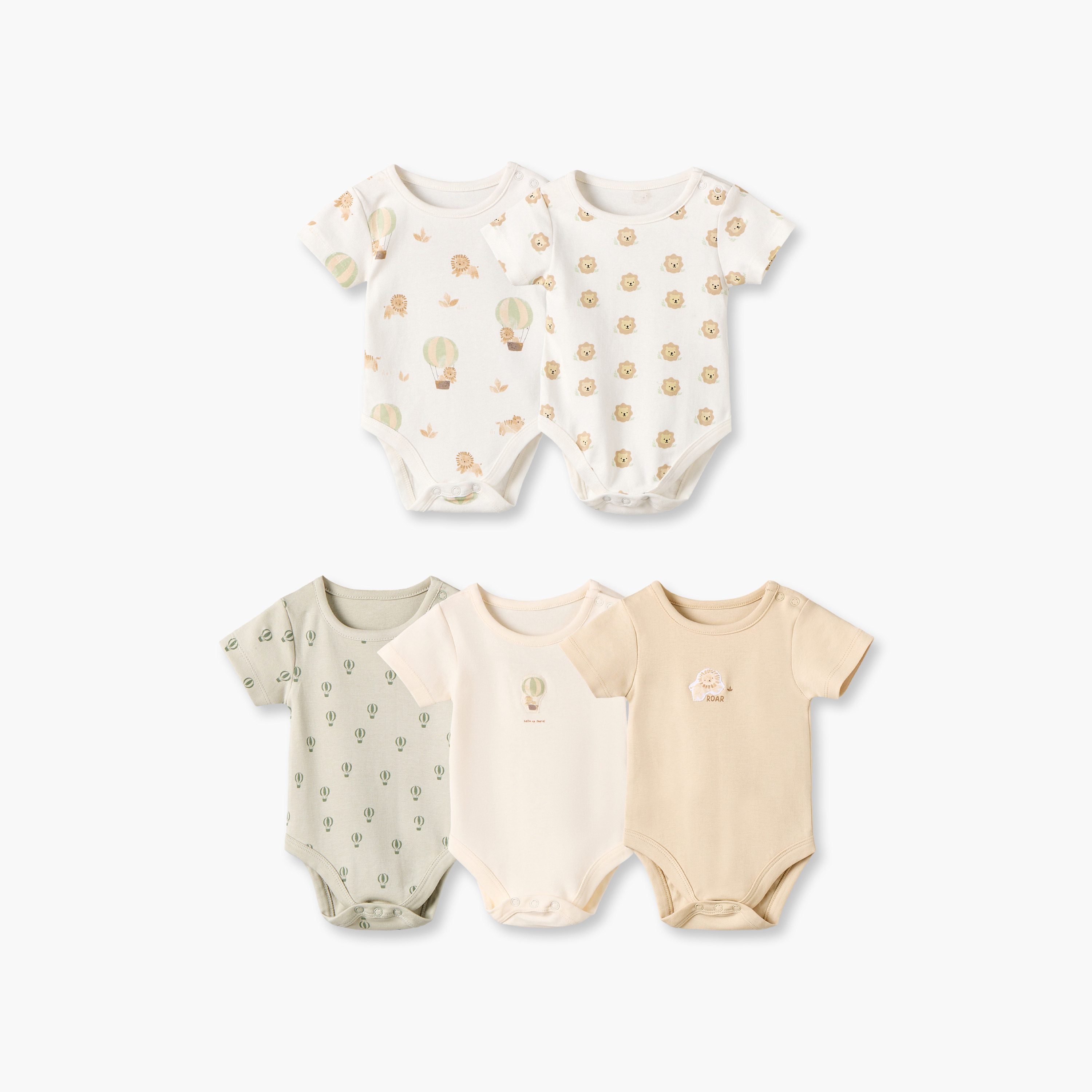 بودي سوت بطبعات لطيفة وياقة ضيقة وأكمام قصيرة من جونيورز - عبوة 5 قطع-baby-girls-clothing-bodysuits-image-1
