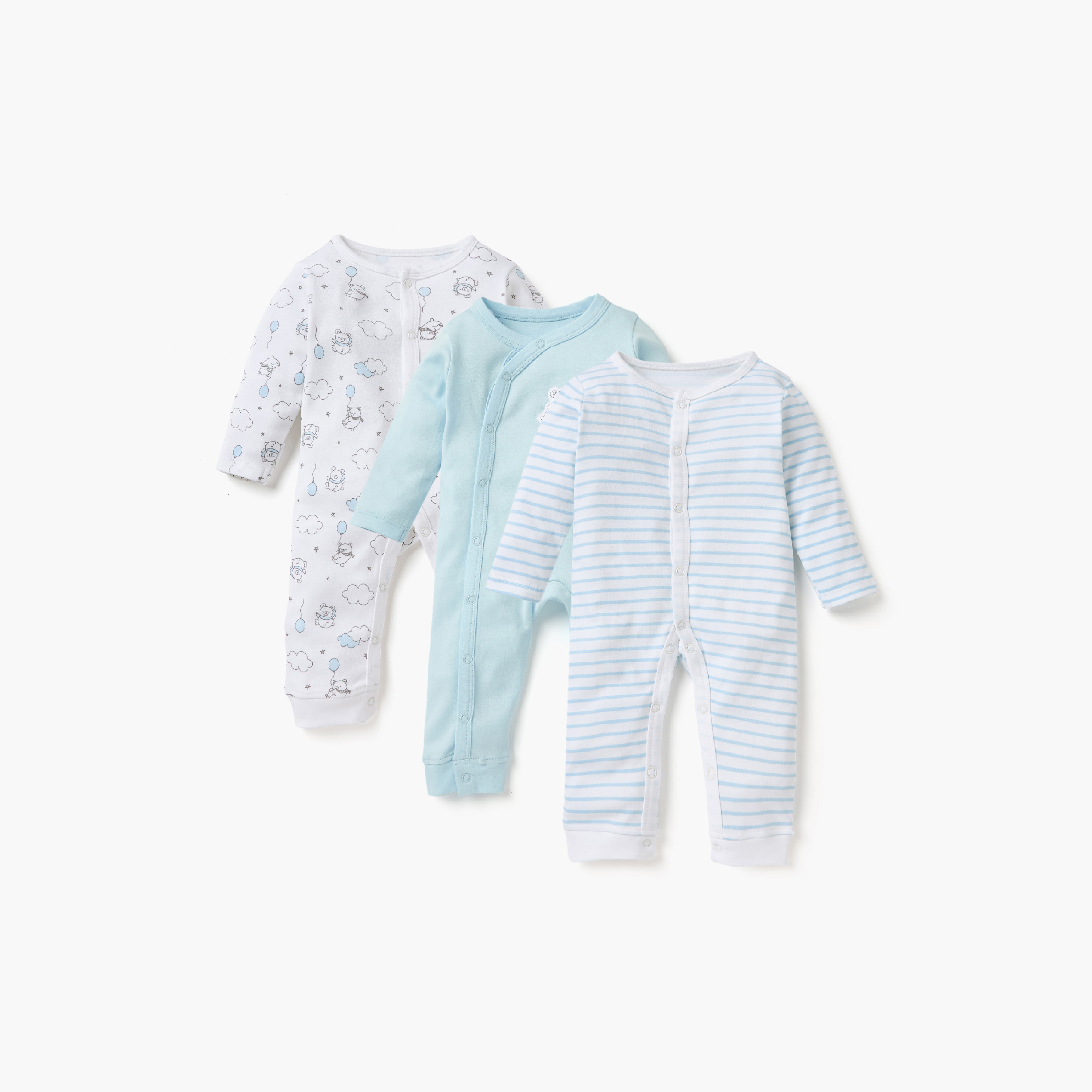 Juniors Printed Sleepsuit with Long Sleeves - Set of 3-baby-girls-clothing-nightwear-sleepsuits-image-1