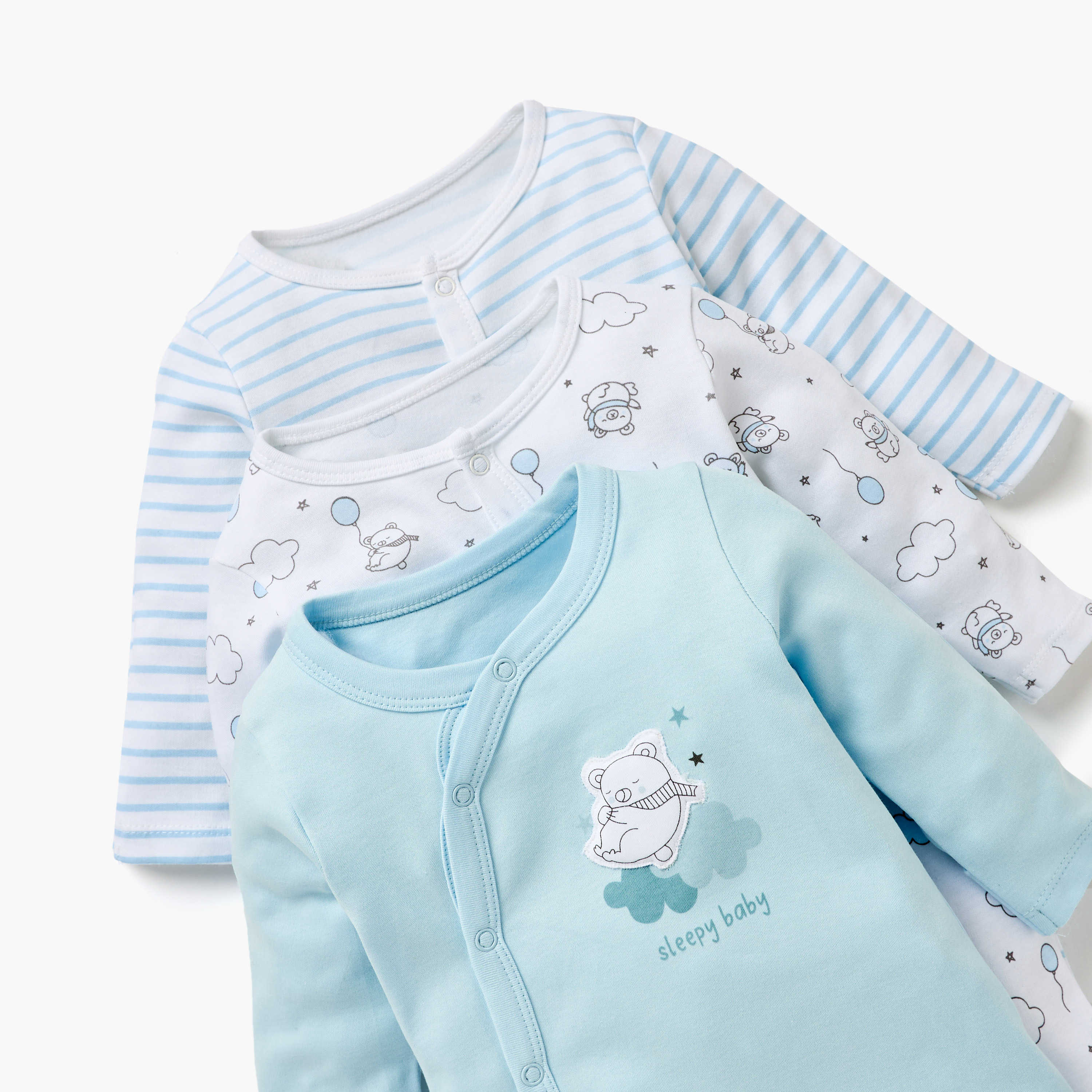 Juniors Printed Sleepsuit with Long Sleeves - Set of 3-baby-girls-clothing-nightwear-sleepsuits-image-5