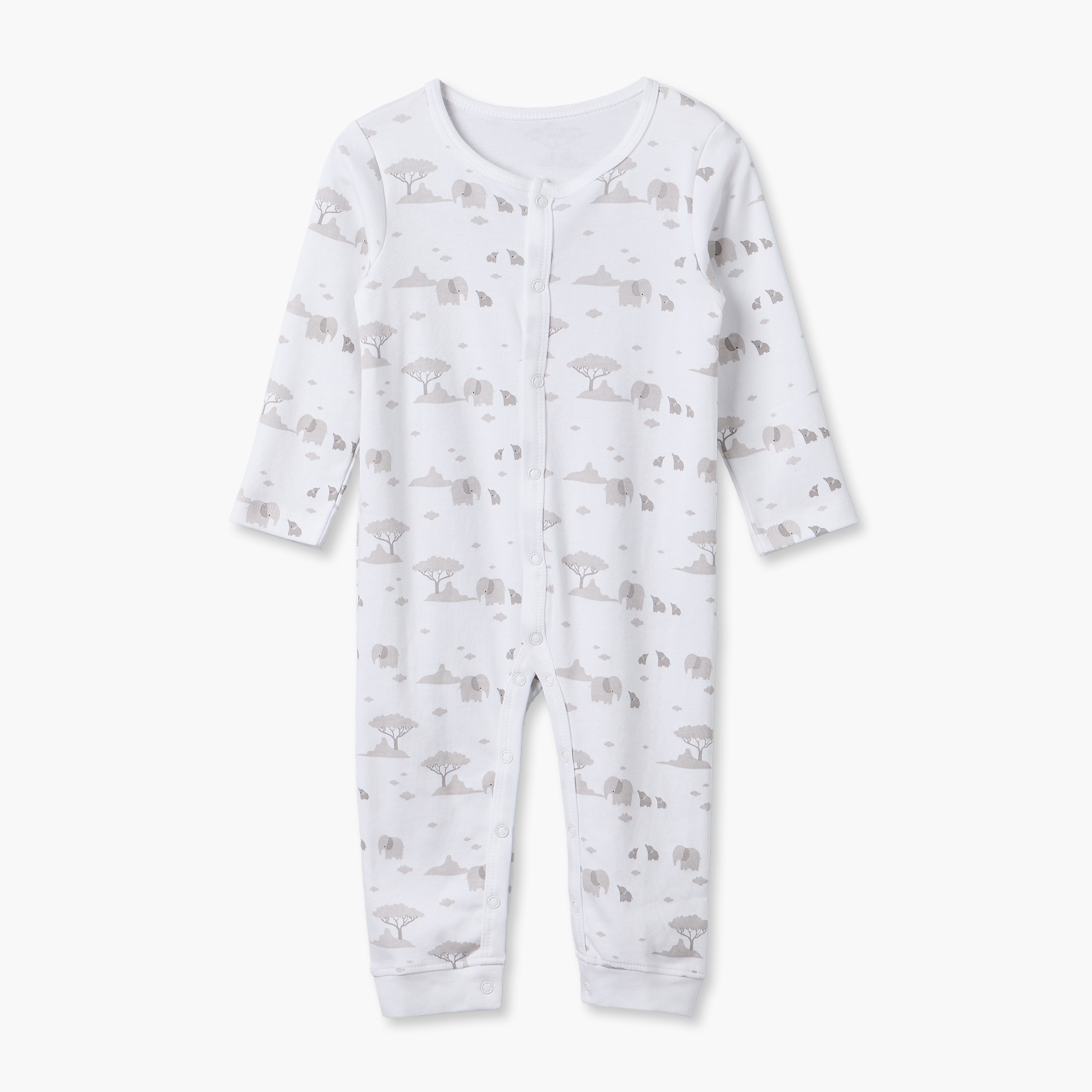 Pack of 3 Juniors Cotton Crew Neck Long Sleeves Sleepsuit with Elephant Print-baby-girls-clothing-nightwear-sleepsuits-image-3