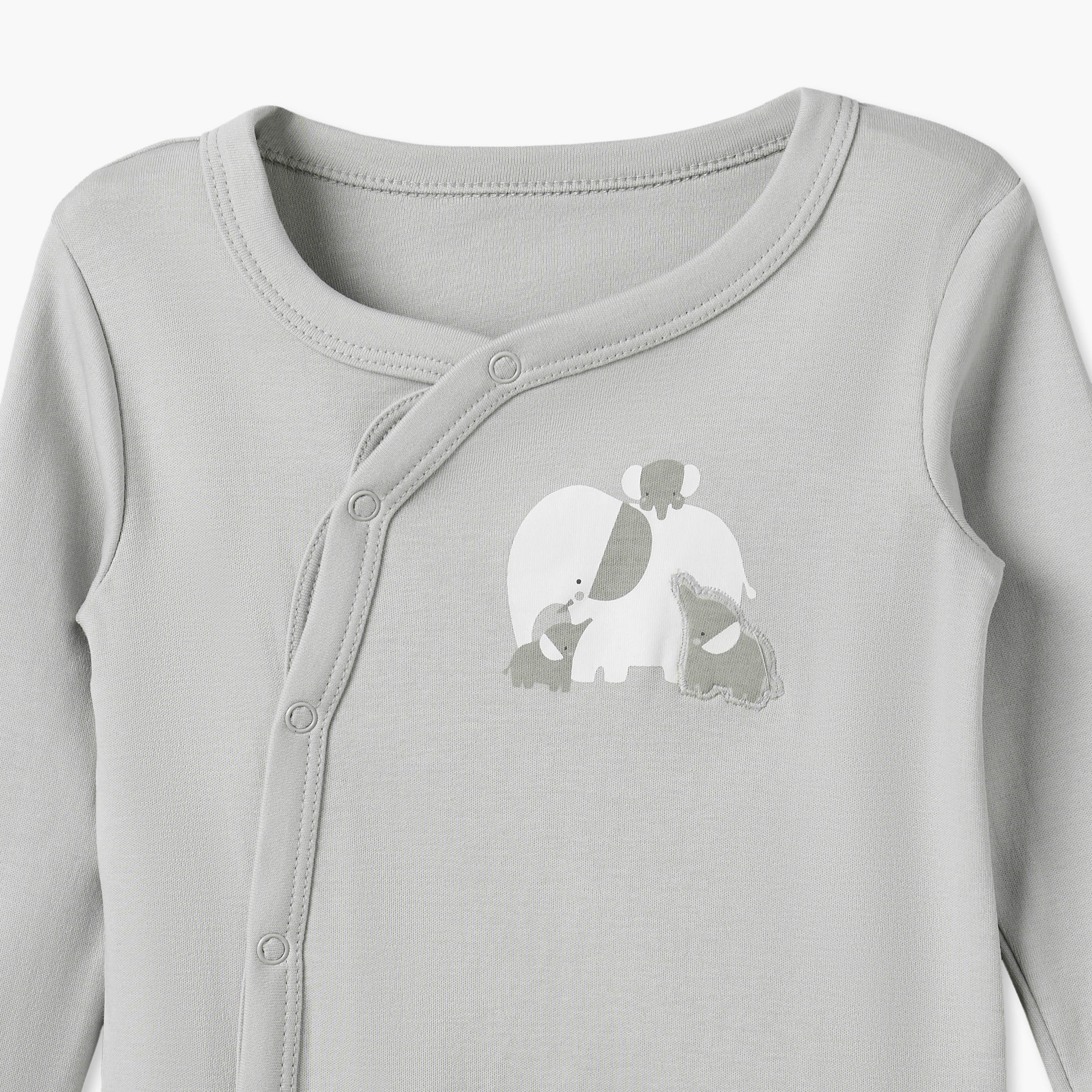 Pack of 3 Juniors Cotton Crew Neck Long Sleeves Sleepsuit with Elephant Print-baby-girls-clothing-nightwear-sleepsuits-image-5
