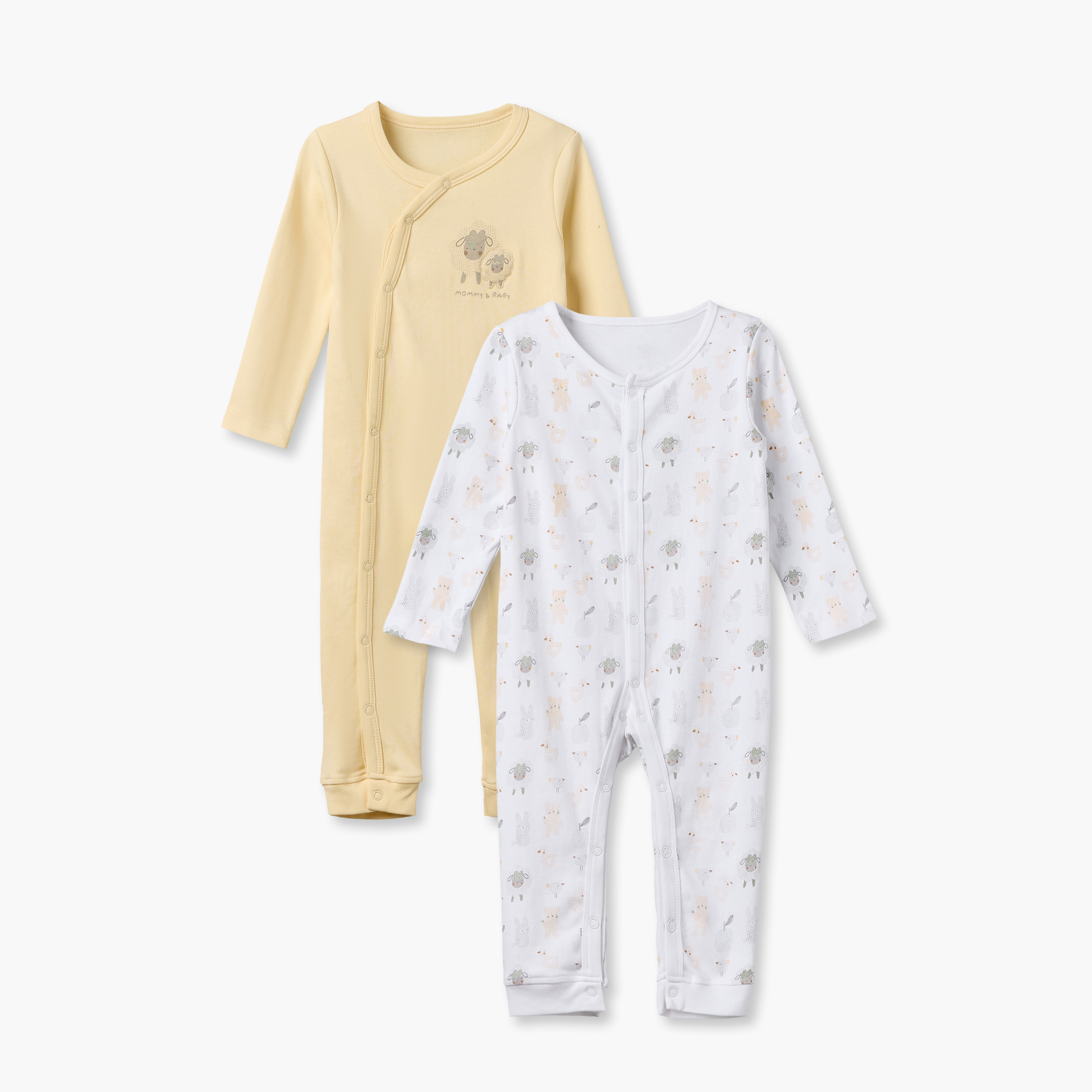 Pack of 3 Juniors Cotton Round Neck Long Sleeves Sleepsuit with Farm Print-baby-girls-clothing-nightwear-sleepsuits-image-1
