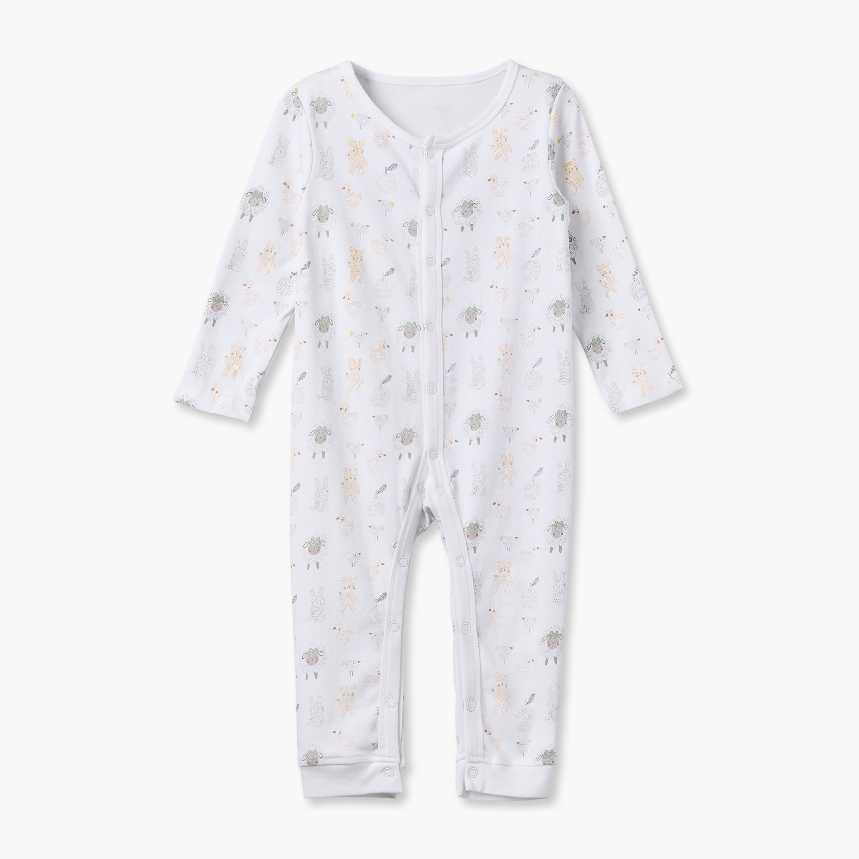 Pack of 3 Juniors Cotton Round Neck Long Sleeves Sleepsuit with Farm Print-baby-girls-clothing-nightwear-sleepsuits-image-4