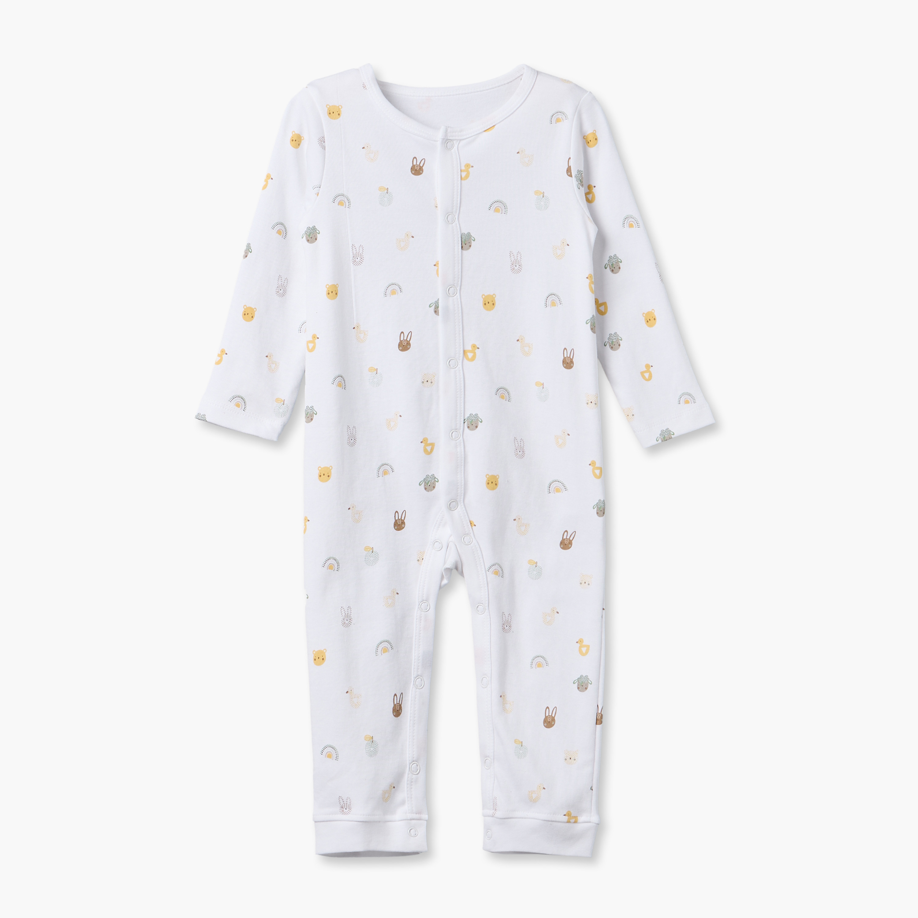 Pack of 3 Juniors Cotton Round Neck Long Sleeves Sleepsuit with Farm Print-baby-girls-clothing-nightwear-sleepsuits-image-5