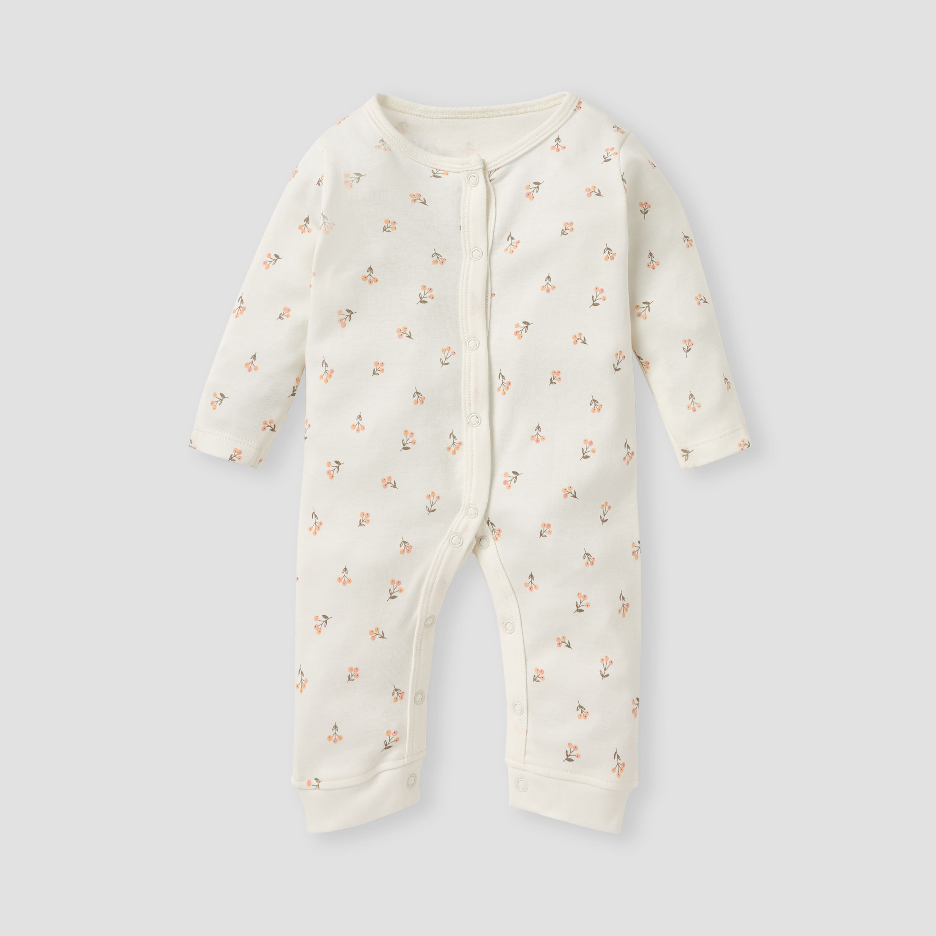 Juniors Floral Print Sleepsuit with Long Sleeves and Button Closure - Set of 3-baby-girls-clothing-nightwear-sleepsuits-image-2