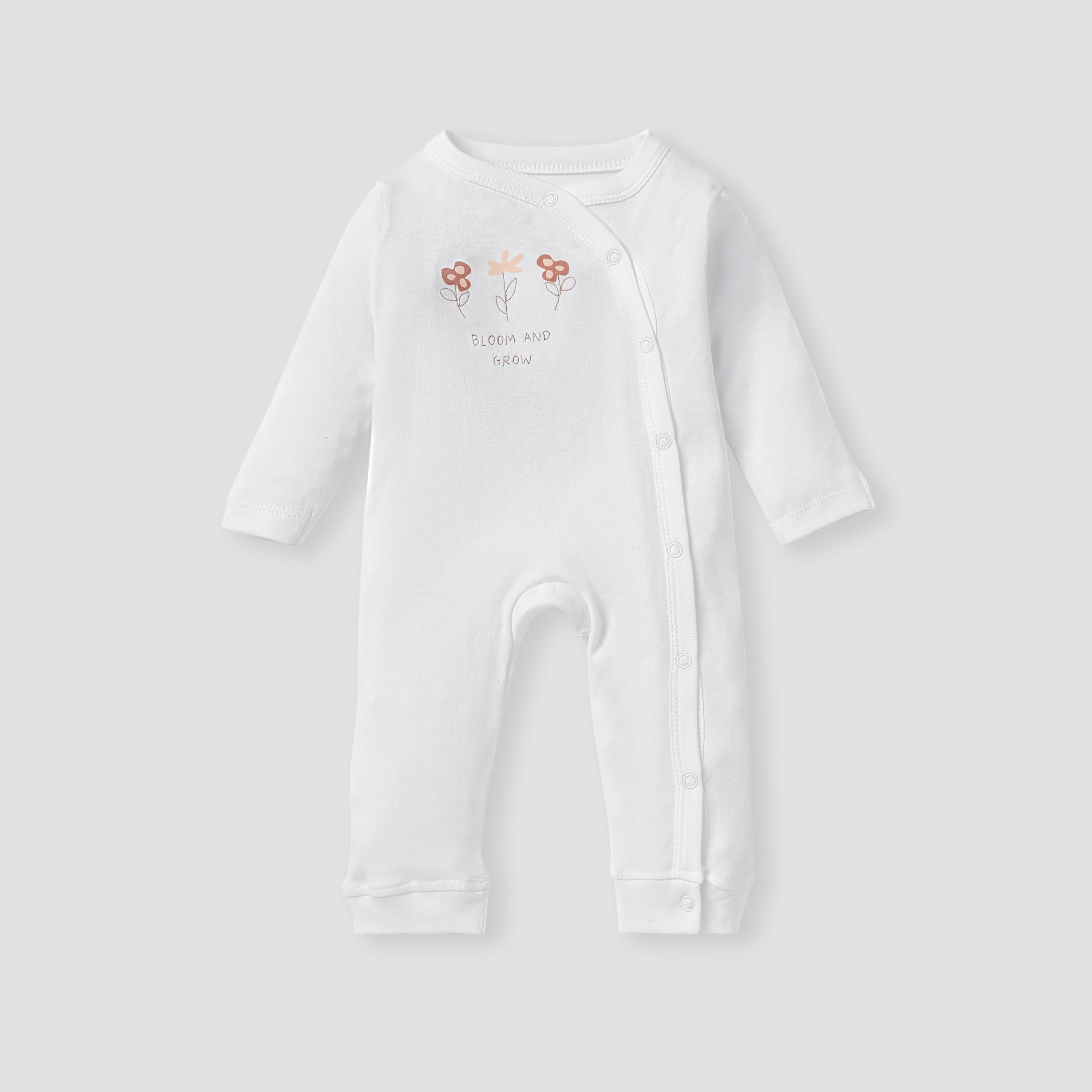 Juniors Floral Print Sleepsuit with Long Sleeves and Button Closure - Set of 3-baby-girls-clothing-nightwear-sleepsuits-image-3