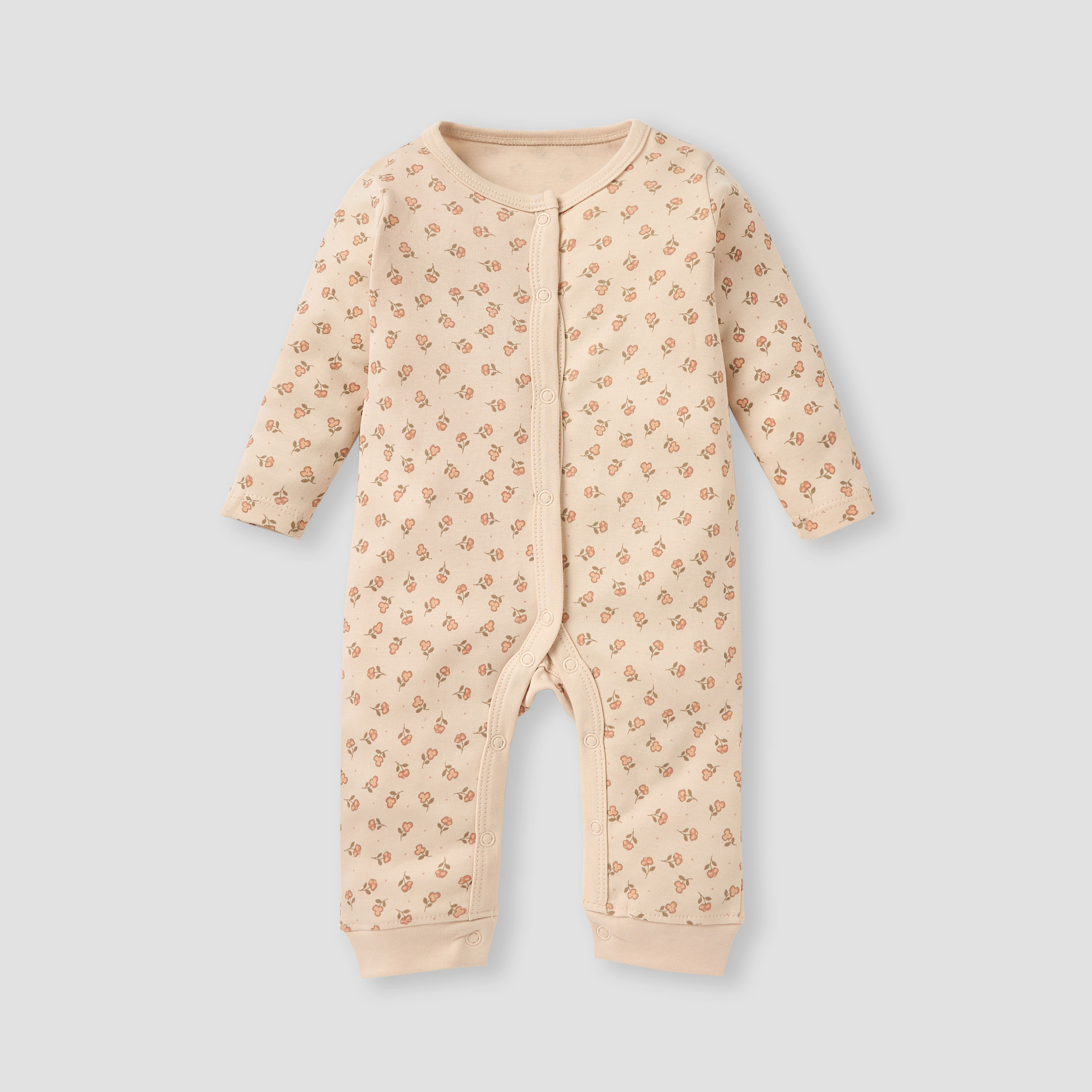 Juniors Floral Print Sleepsuit with Long Sleeves and Button Closure - Set of 3-baby-girls-clothing-nightwear-sleepsuits-image-4