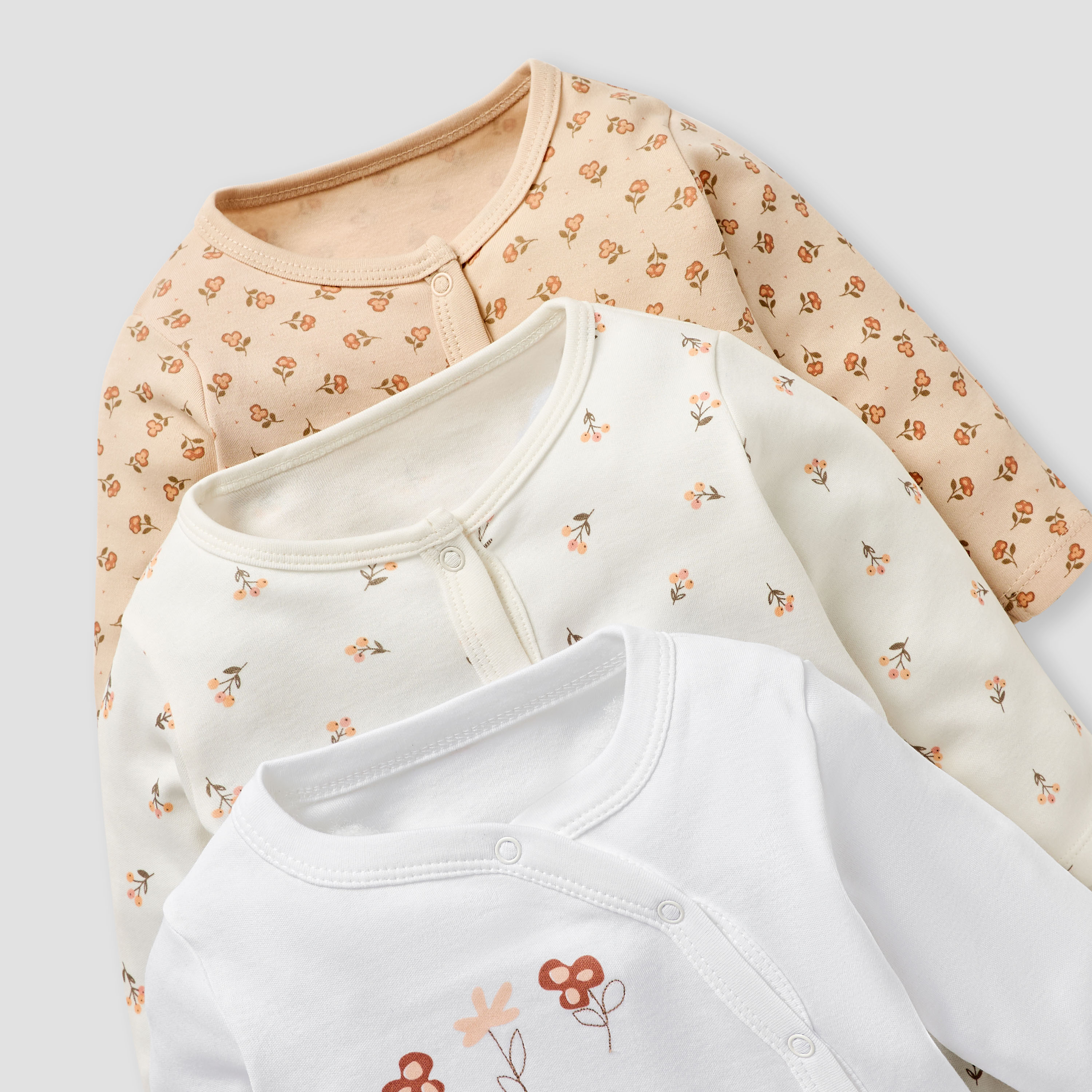 Juniors Floral Print Sleepsuit with Long Sleeves and Button Closure - Set of 3-baby-girls-clothing-nightwear-sleepsuits-image-5