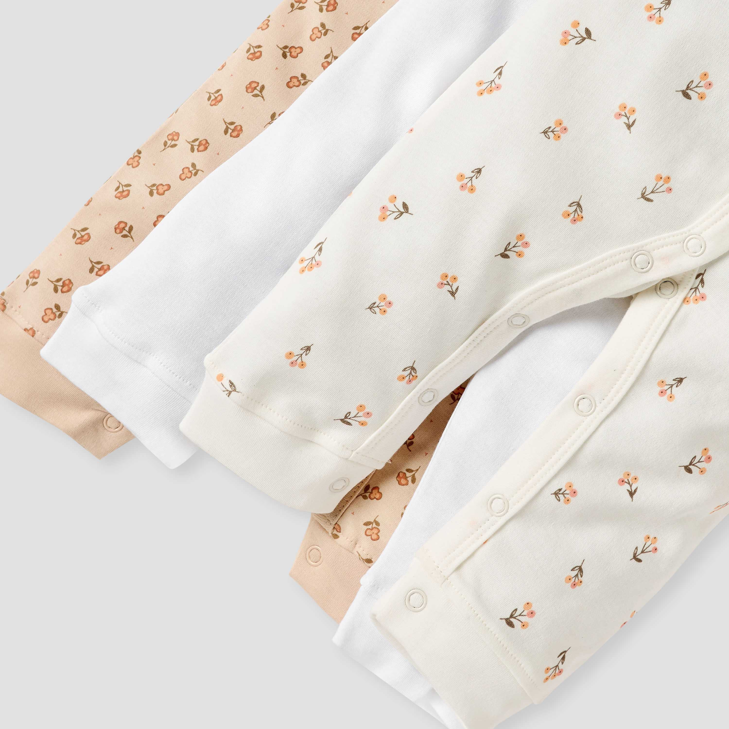 Juniors Floral Print Sleepsuit with Long Sleeves and Button Closure - Set of 3-baby-girls-clothing-nightwear-sleepsuits-image-6