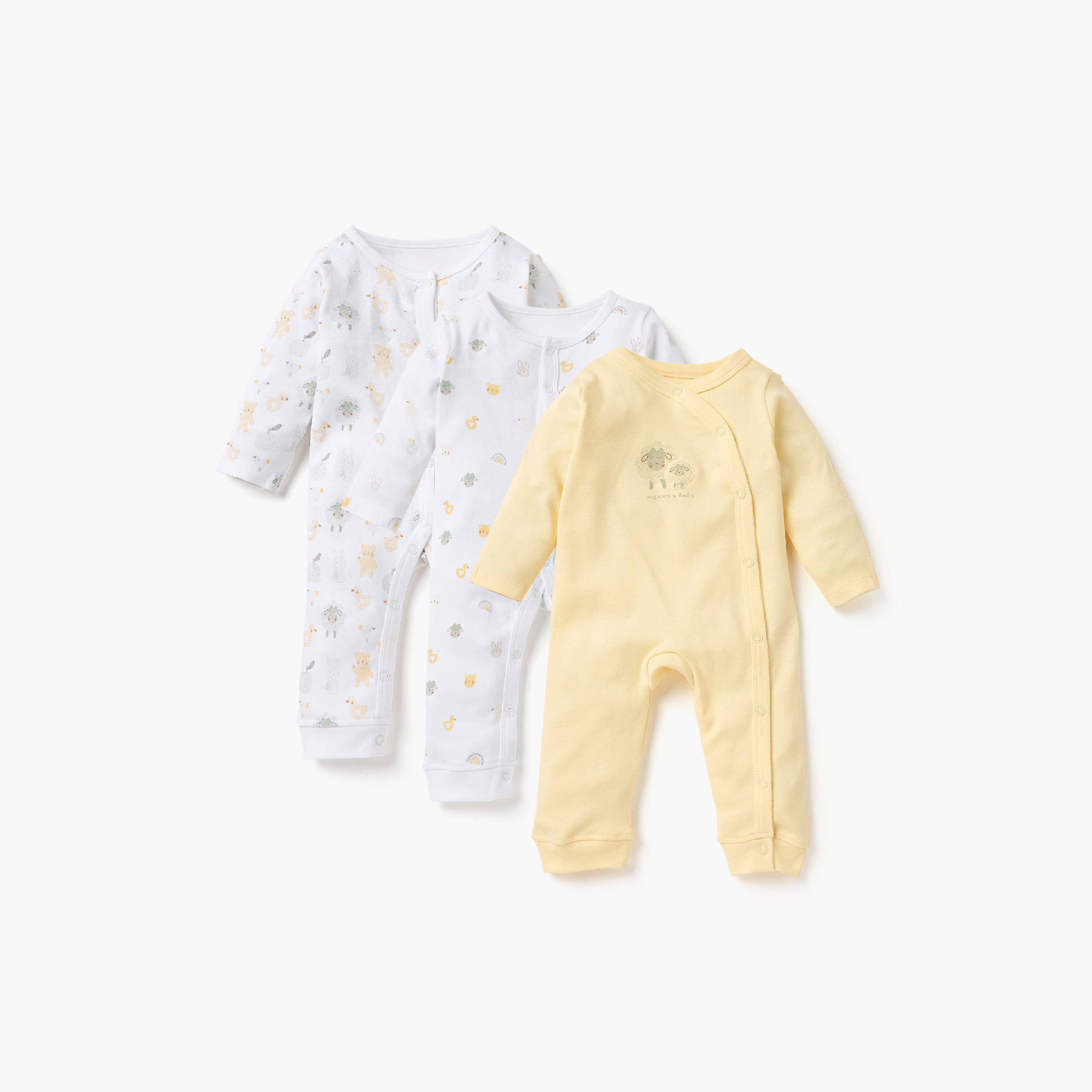 Juniors Printed Sleepsuit with Long Sleeves - Set of 3-baby-girls-clothing-nightwear-sleepsuits-image-1