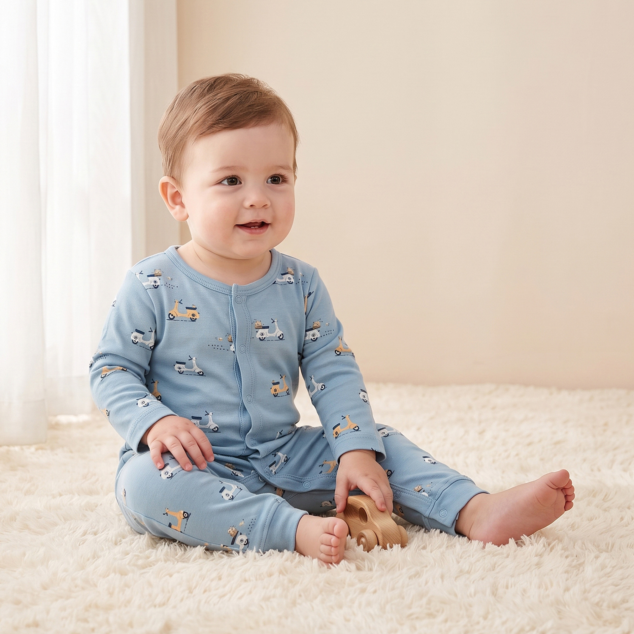 Pack of 3 Juniors Cotton Crew Neck Long Sleeves Sleepsuit with Scooter Print-baby-girls-clothing-nightwear-sleepsuits-image-2
