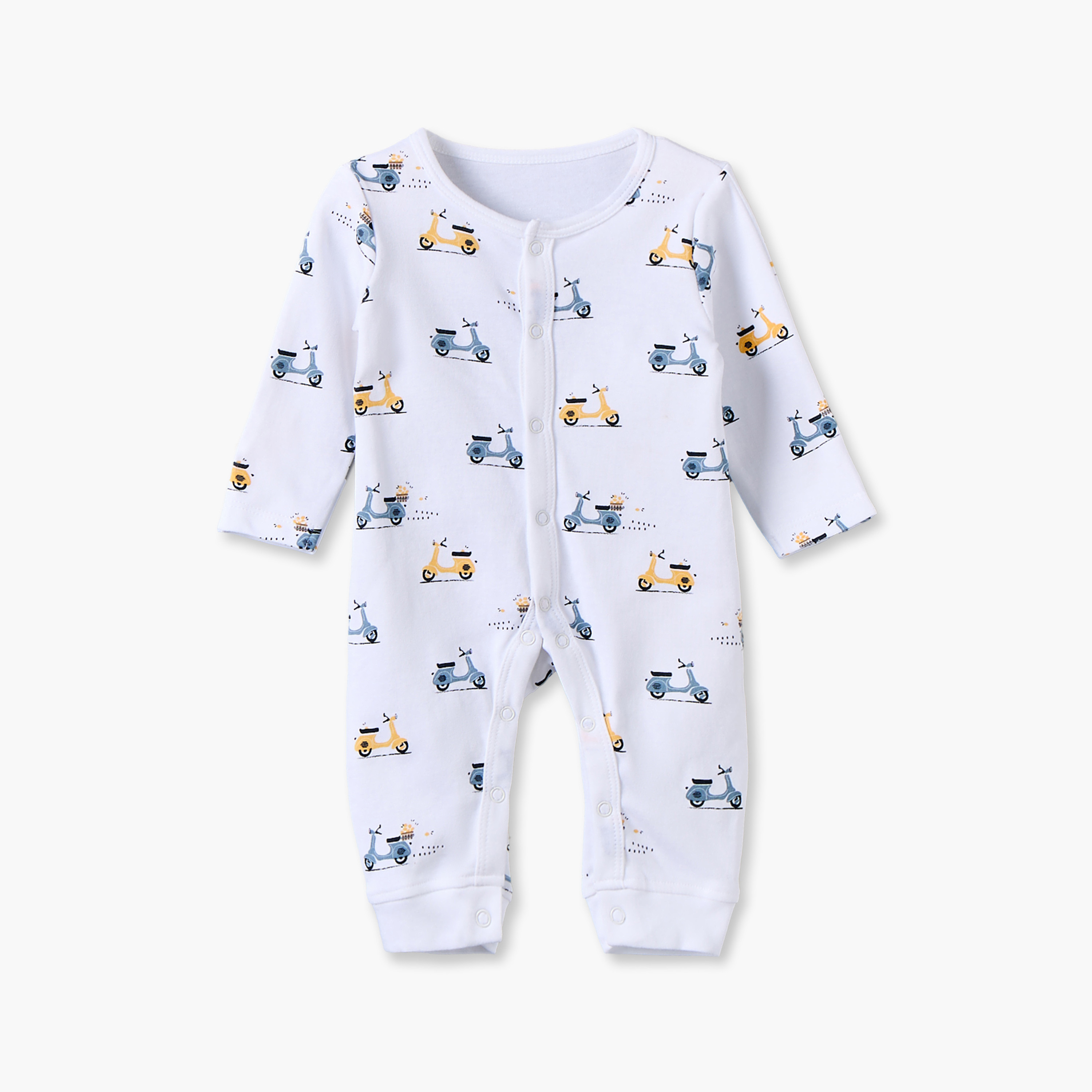 Pack of 3 Juniors Cotton Crew Neck Long Sleeves Sleepsuit with Scooter Print-baby-girls-clothing-nightwear-sleepsuits-image-3