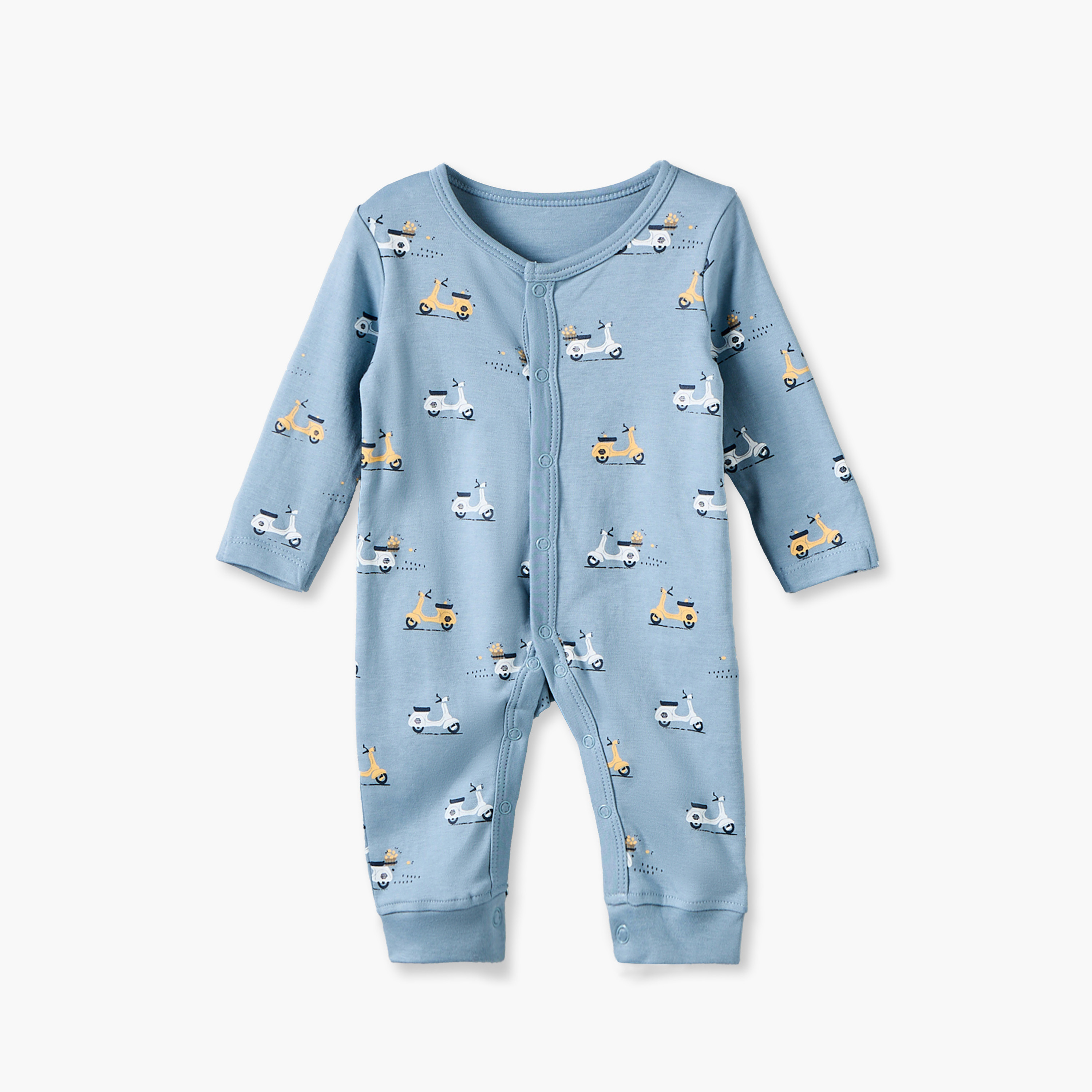 Pack of 3 Juniors Cotton Crew Neck Long Sleeves Sleepsuit with Scooter Print-baby-girls-clothing-nightwear-sleepsuits-image-5