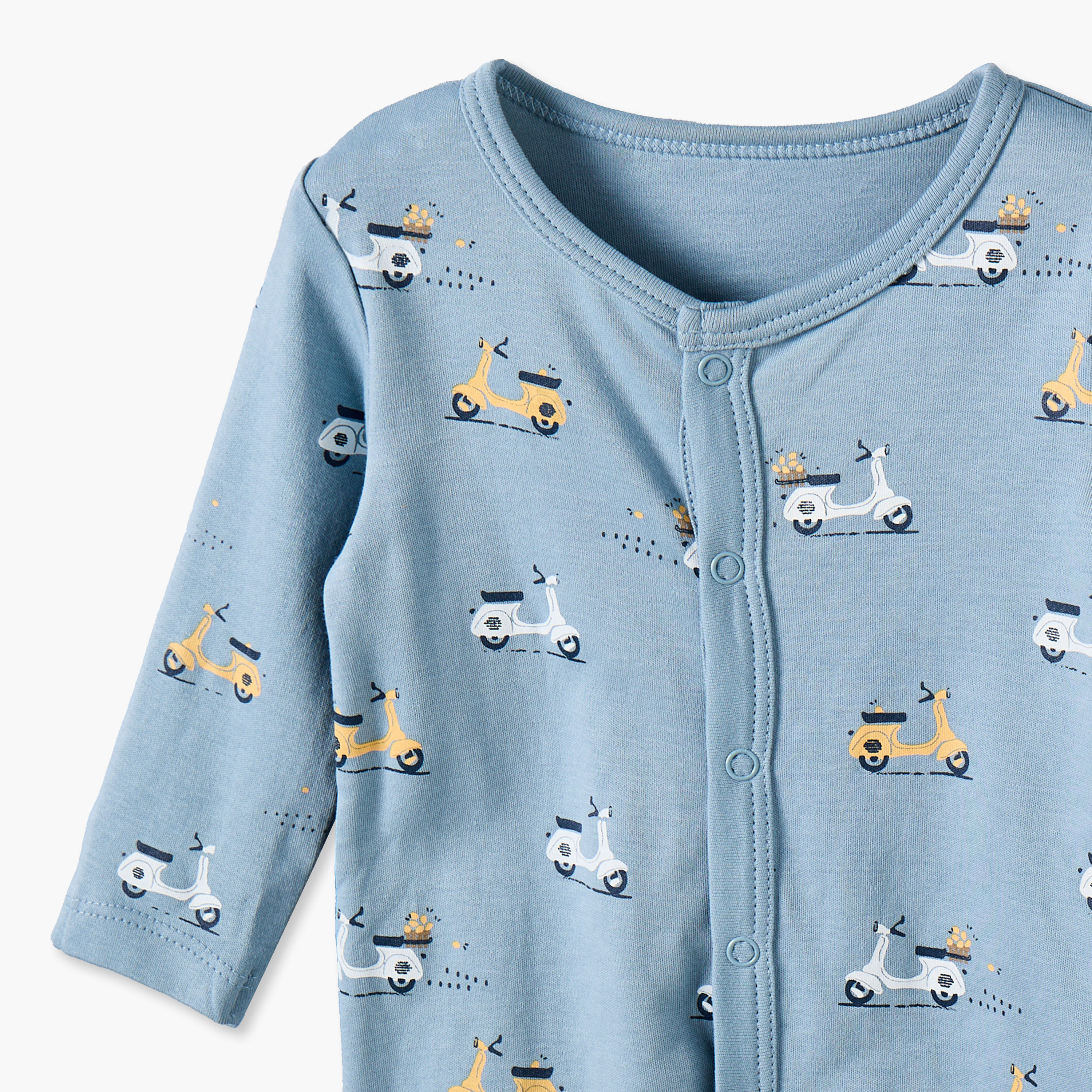 Pack of 3 Juniors Cotton Crew Neck Long Sleeves Sleepsuit with Scooter Print-baby-girls-clothing-nightwear-sleepsuits-image-7