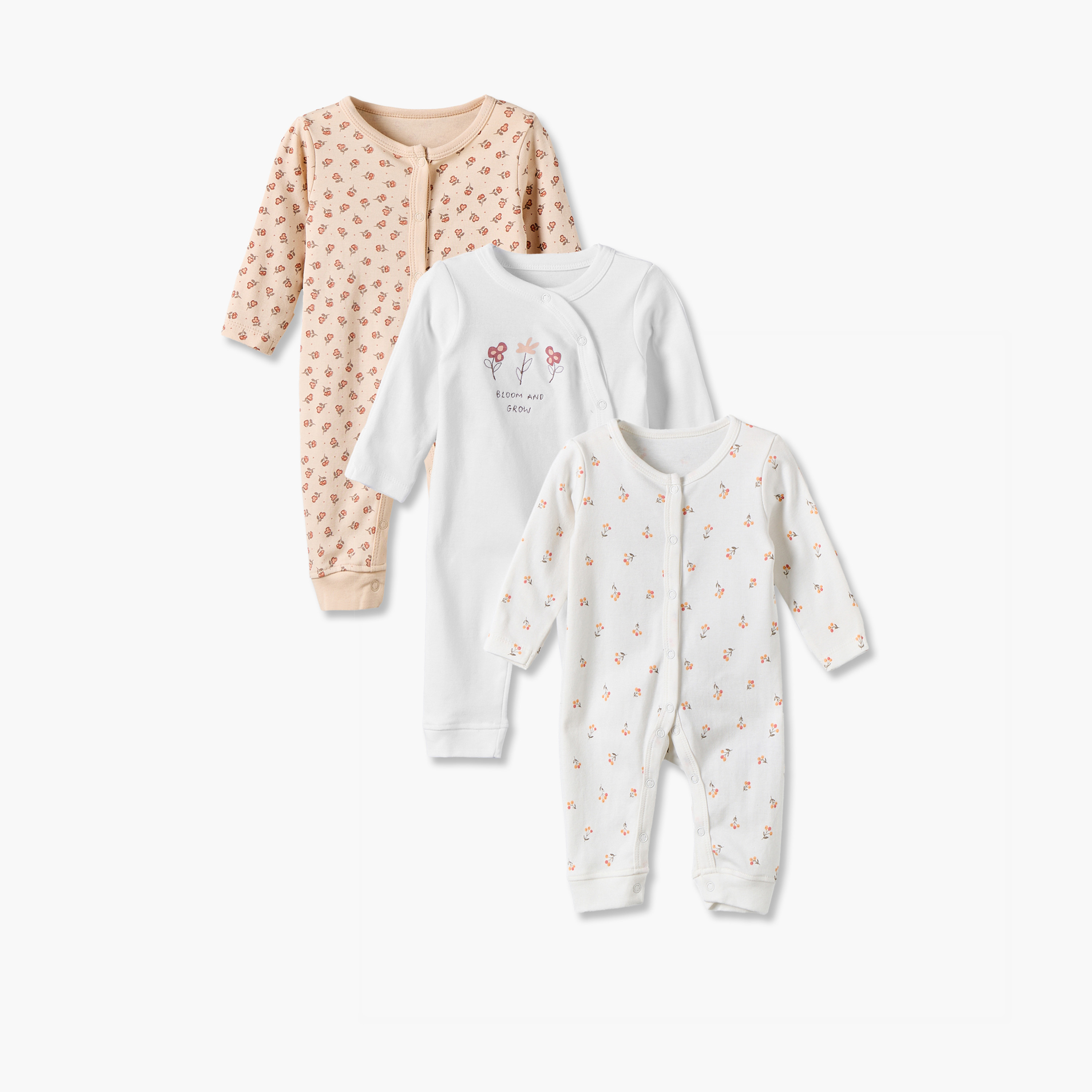 طقم بدلات نوم برقبة ضيقة وأكمام طويلة وطبعات 3 قطع من جونيورز-baby-girls-clothing-nightwear-sleepsuits-image-1