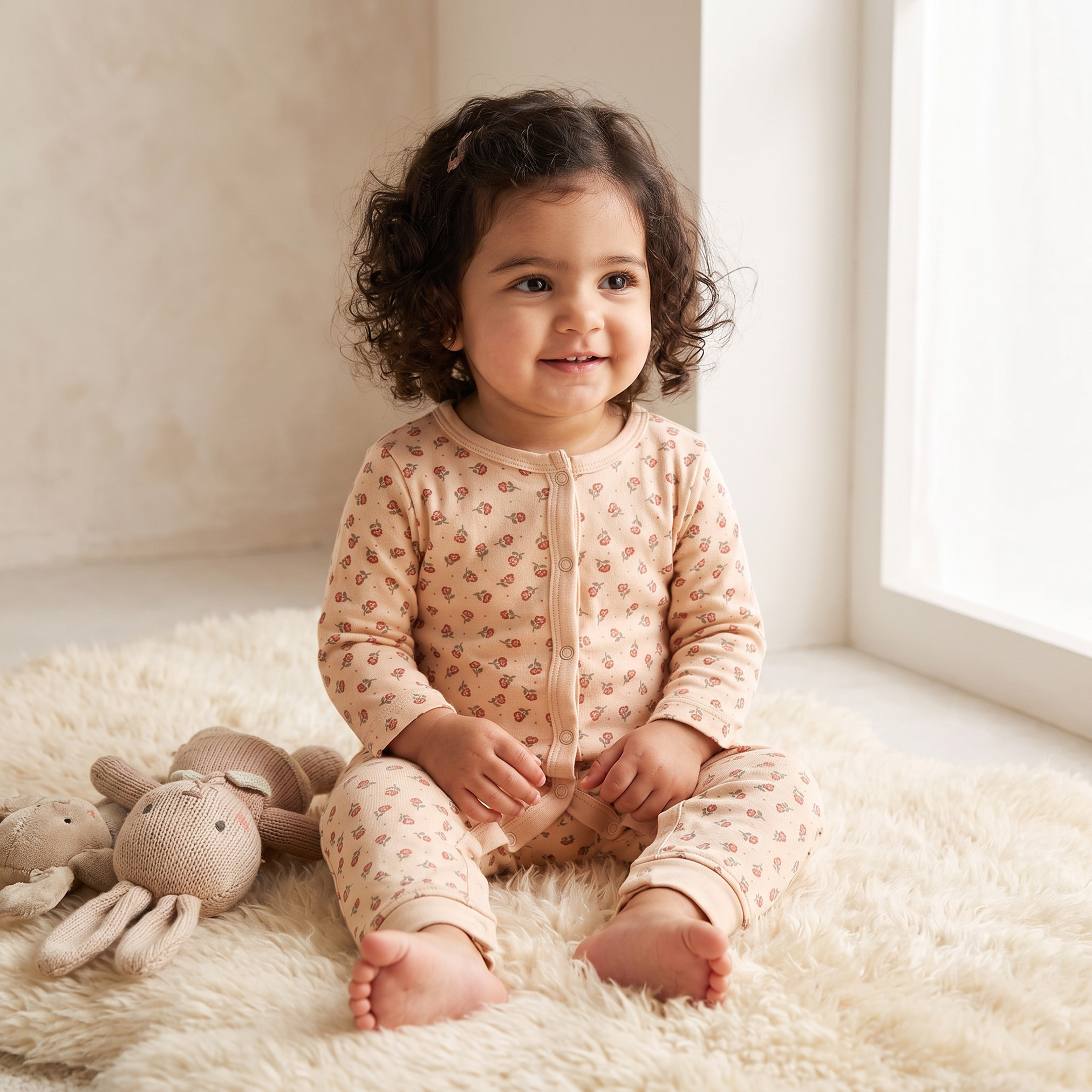 طقم بدلات نوم برقبة ضيقة وأكمام طويلة وطبعات 3 قطع من جونيورز-baby-girls-clothing-nightwear-sleepsuits-image-2