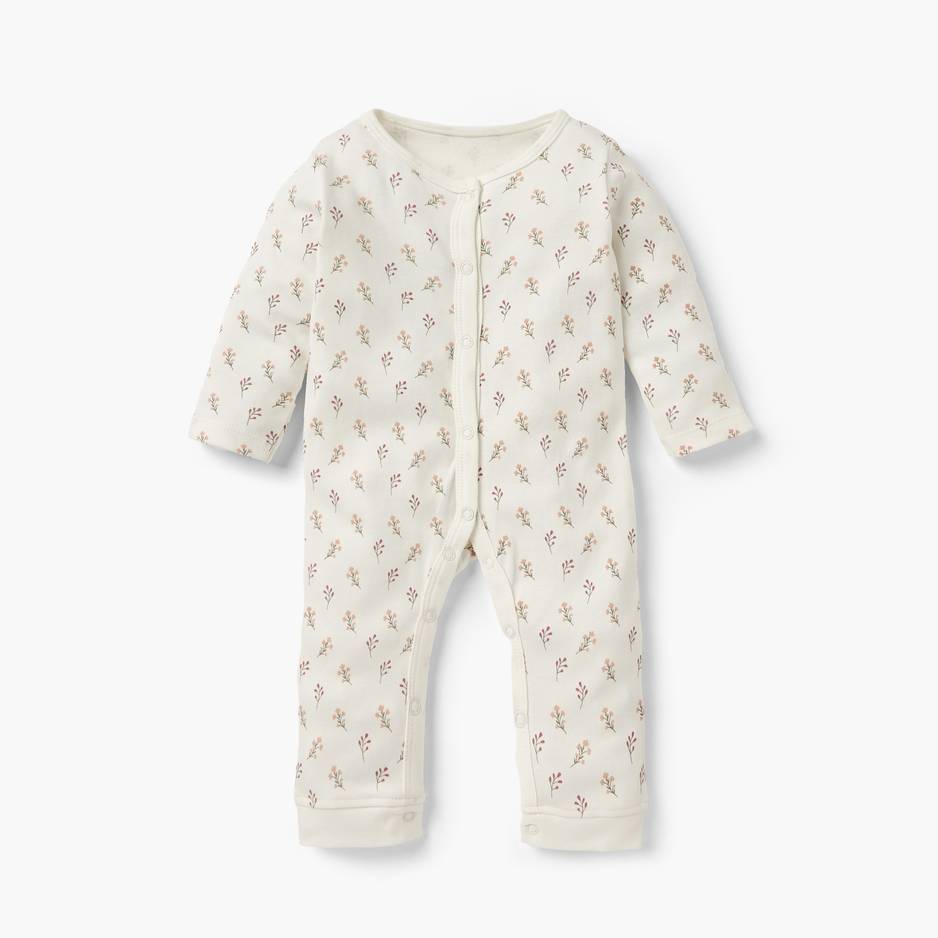 Juniors Floral Print Sleepsuit with Long Sleeves and Button Closure - Set of 3-baby-girls-clothing-nightwear-sleepsuits-image-3