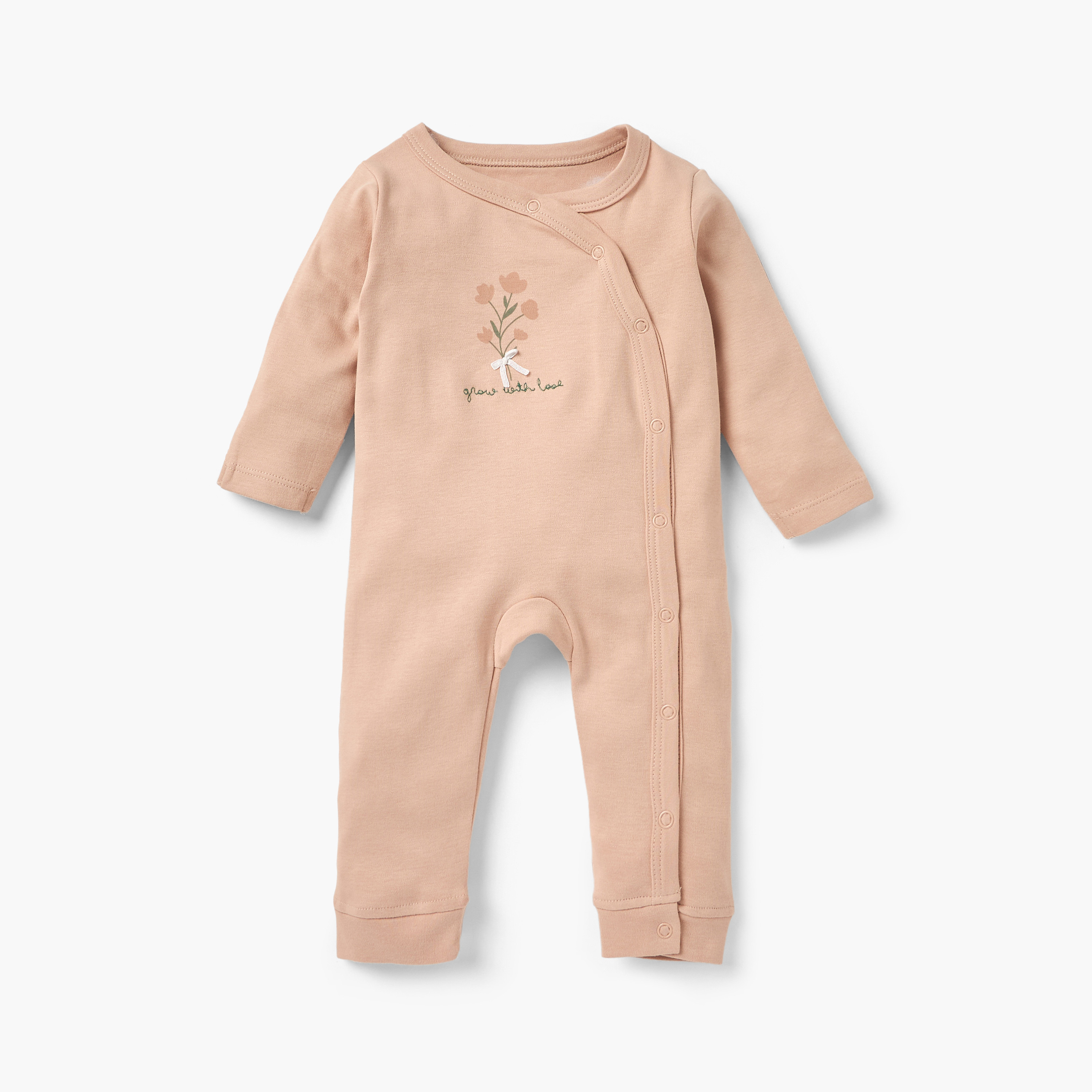 Juniors Floral Print Sleepsuit with Long Sleeves and Button Closure - Set of 3-baby-girls-clothing-nightwear-sleepsuits-image-4