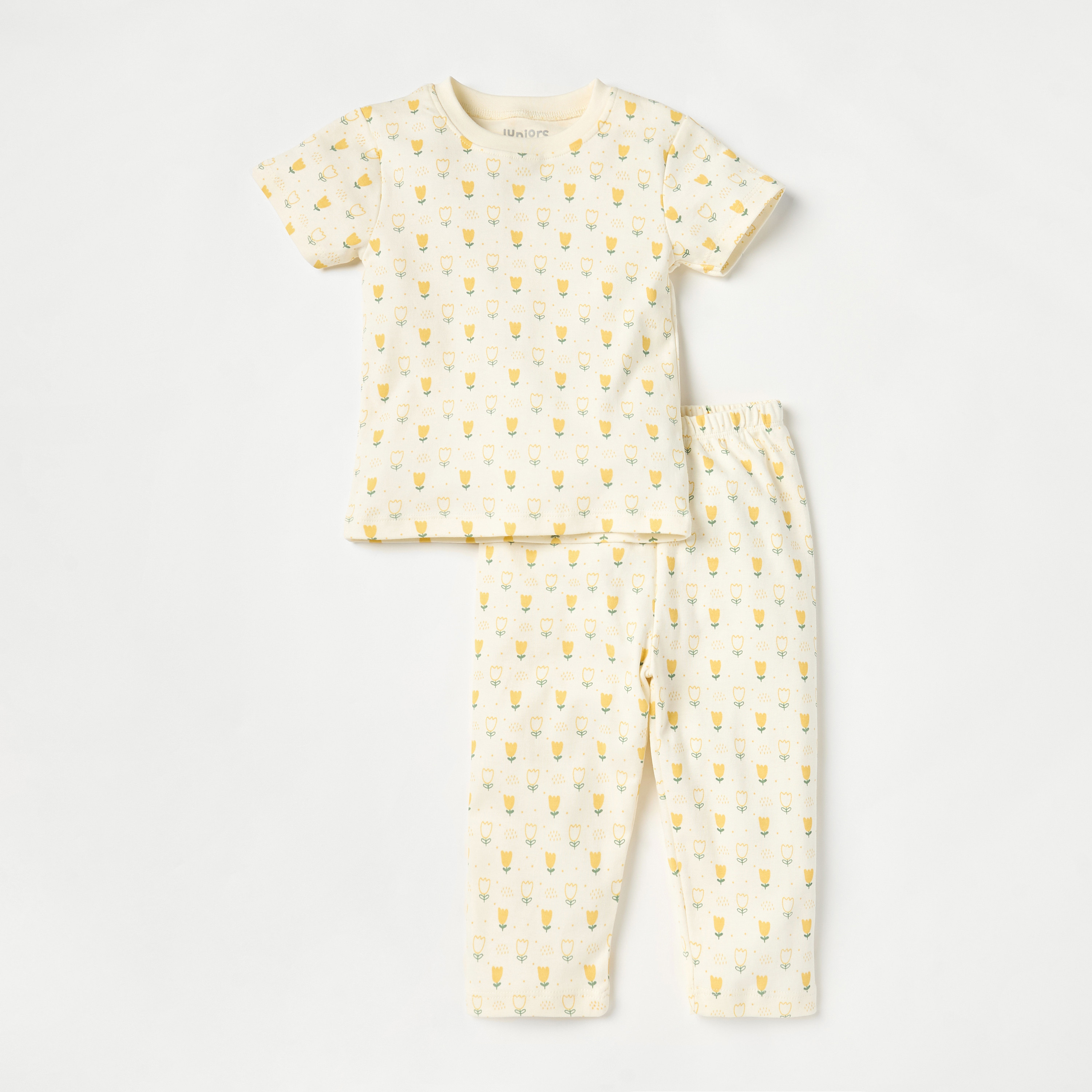 Juniors All-Over Floral Print Short Sleeve T-shirt and Pyjama Set-baby-girls-clothing-nightwear-pyjamasets-image-1