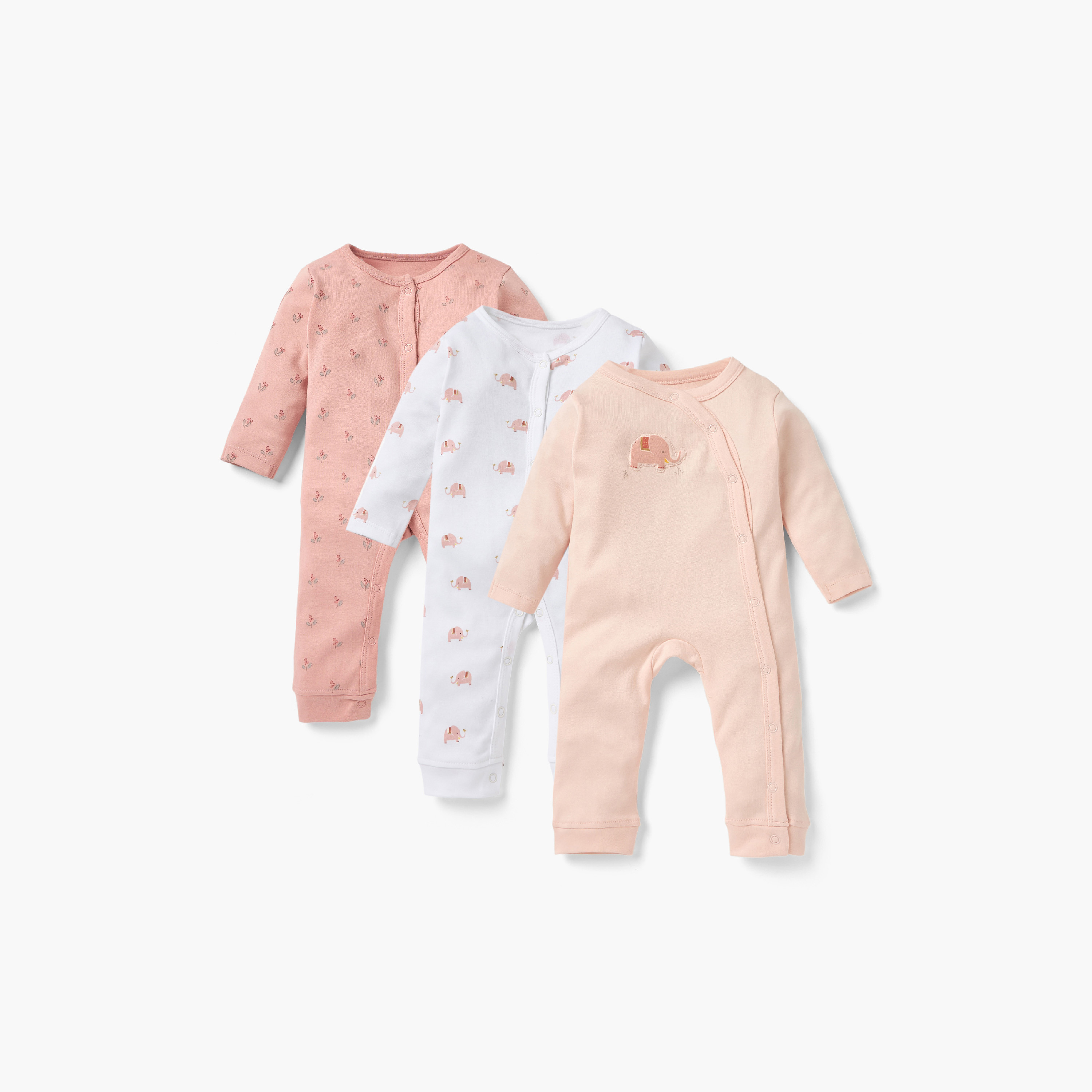 Juniors Printed Sleepsuit with Long Sleeves - Set of 3-baby-girls-clothing-nightwear-sleepsuits-image-1