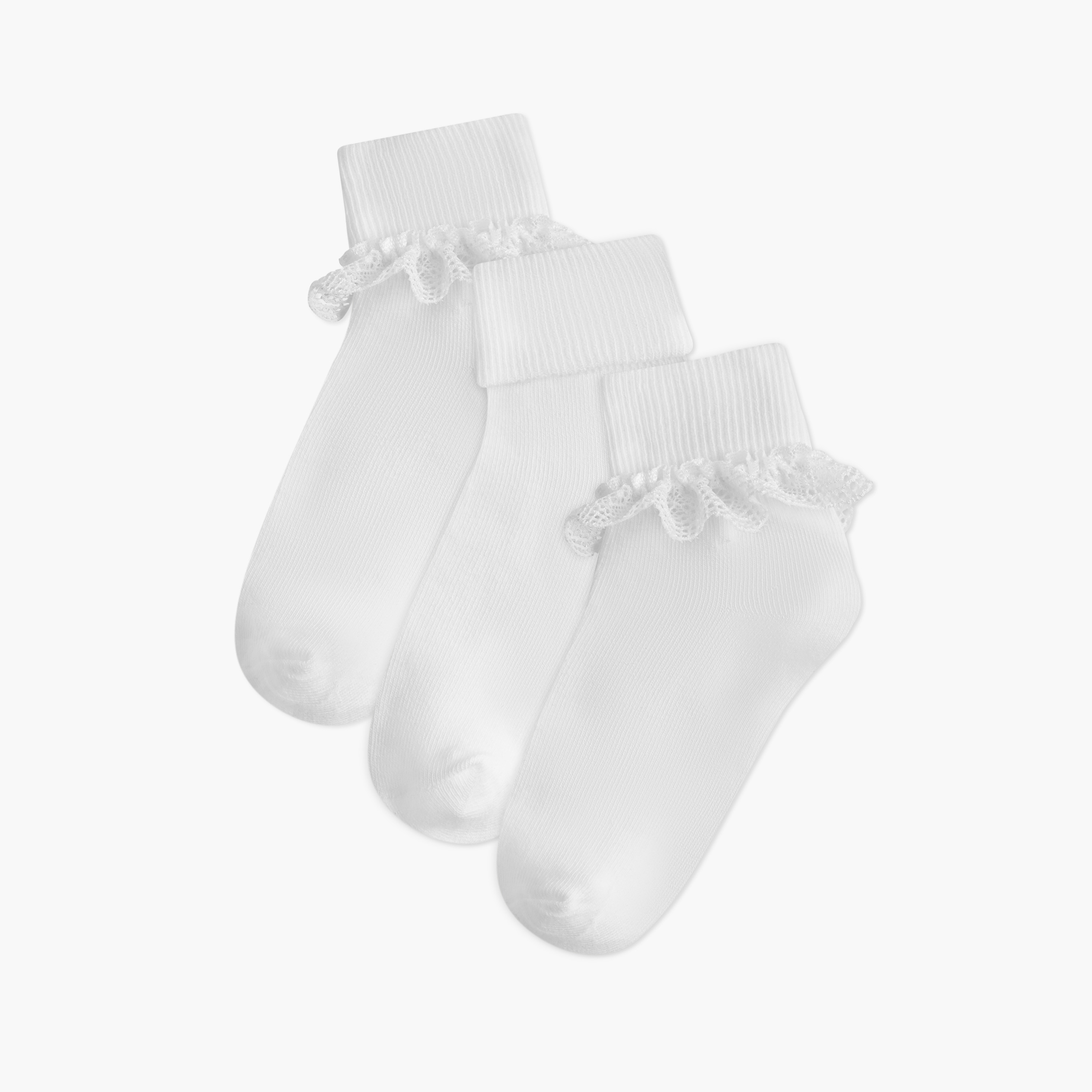 Little Missy Ribbed Non-Terry Ankle Length Socks with Frill Detail - Set of 3-girls-accessories-socks-image-1