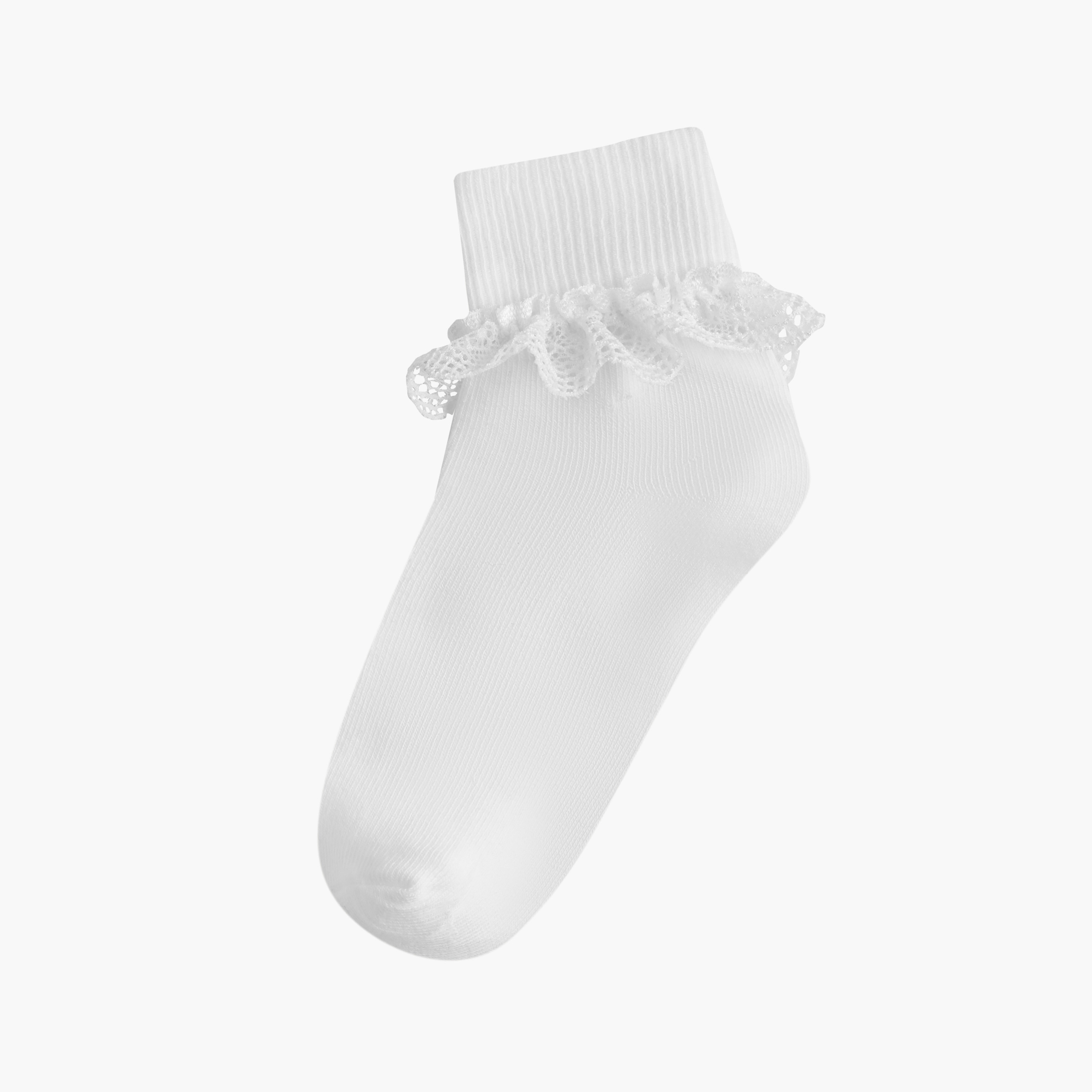 Little Missy Ribbed Non-Terry Ankle Length Socks with Frill Detail - Set of 3-girls-accessories-socks-image-2