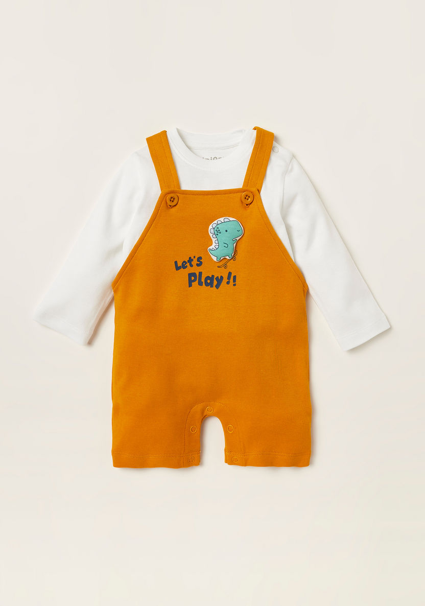 Juniors Dinosaur Applique Long Sleeves T-shirt and Dungaree Set-Rompers%2C Dungarees and Jumpsuits-image-2
