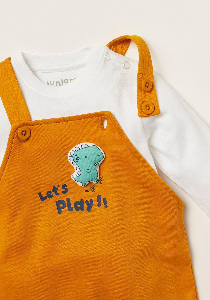 Juniors Dinosaur Applique Long Sleeves T-shirt and Dungaree Set-Rompers%2C Dungarees and Jumpsuits-image-3