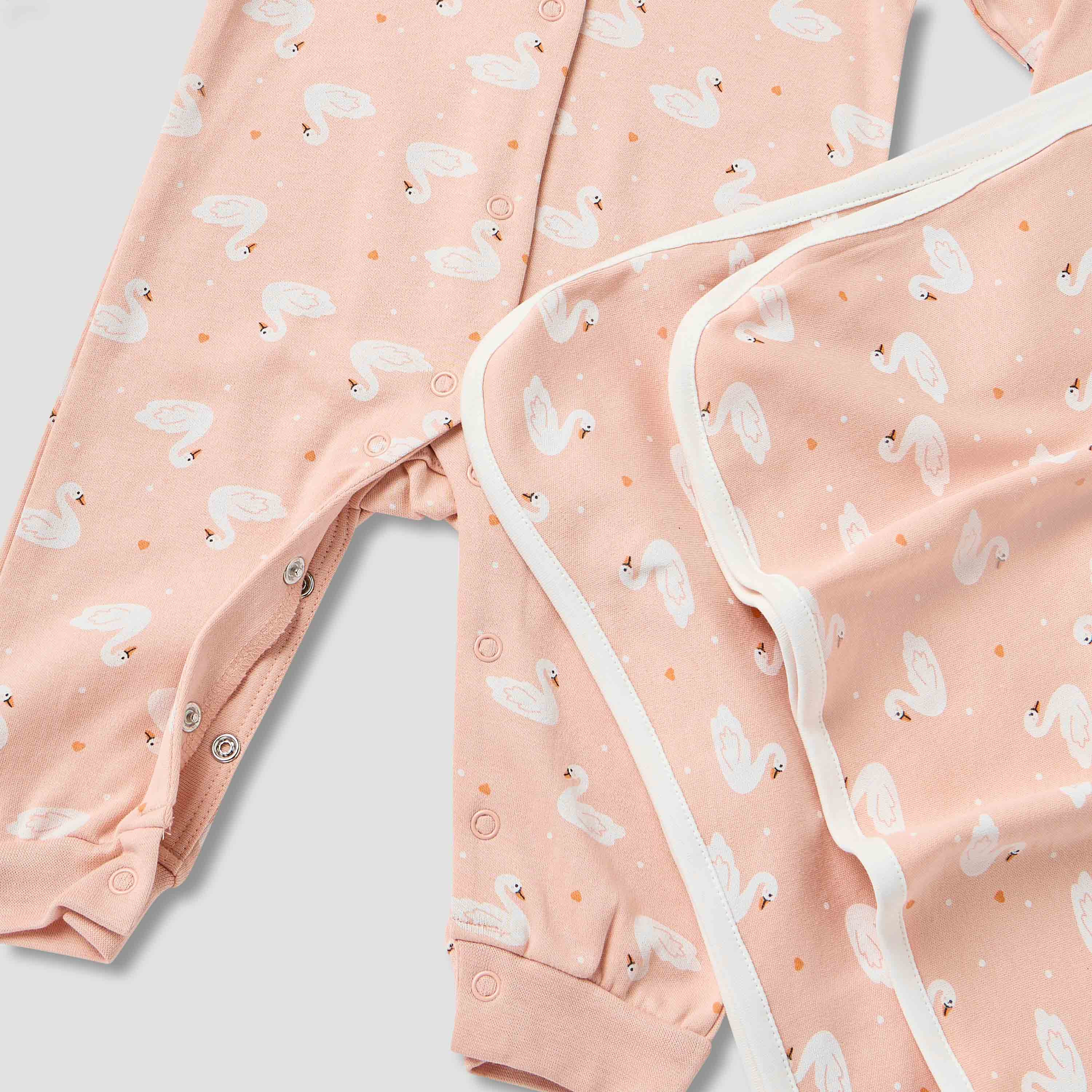 Juniors Swan Print Sleepsuit with Bib and Blanket-baby-girls-clothing-setsandcoords-image-6