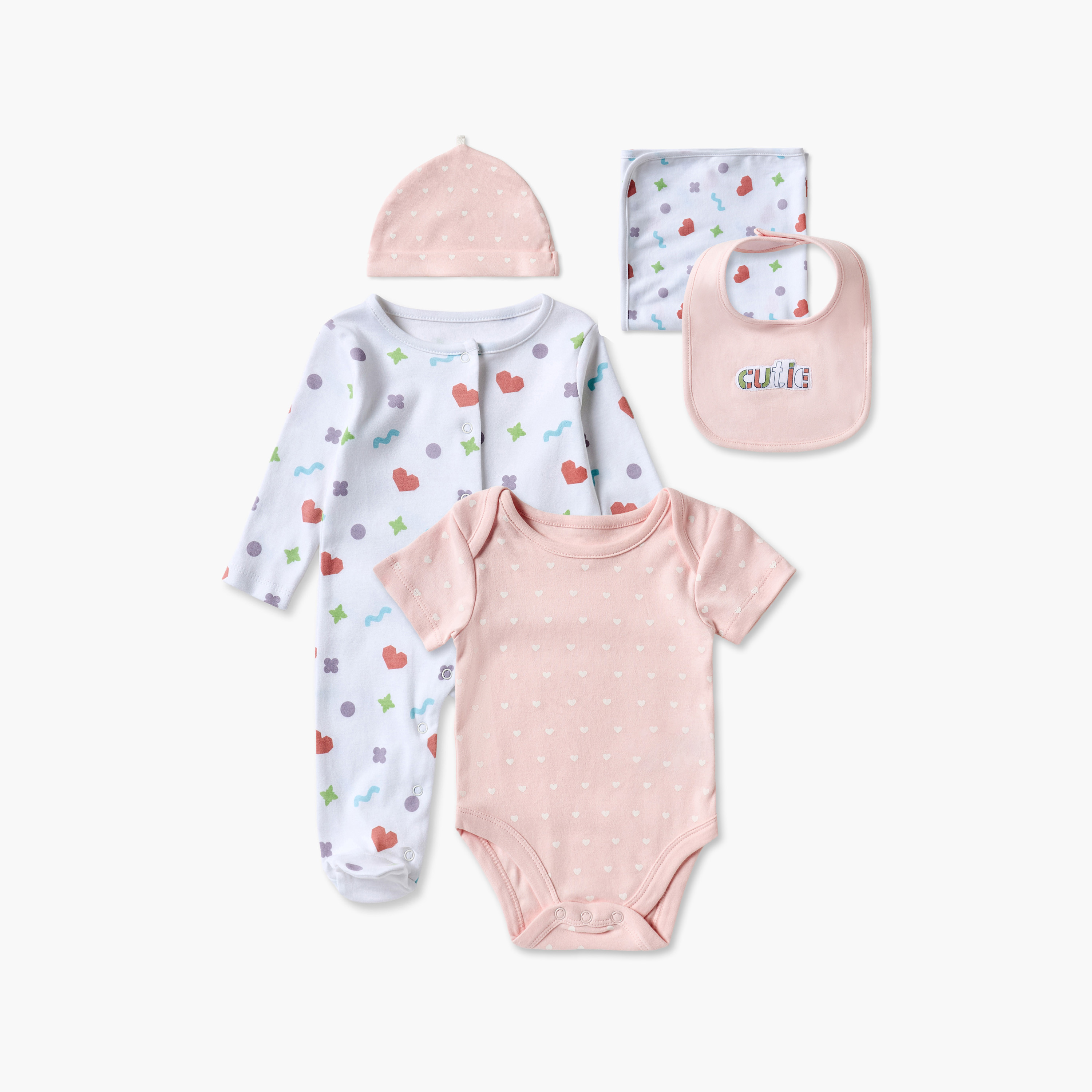 طقم هدايا ملابس بطبعات قلب من جونيورز - 6 قطع-baby-girls-clothing-setsandcoords-image-1