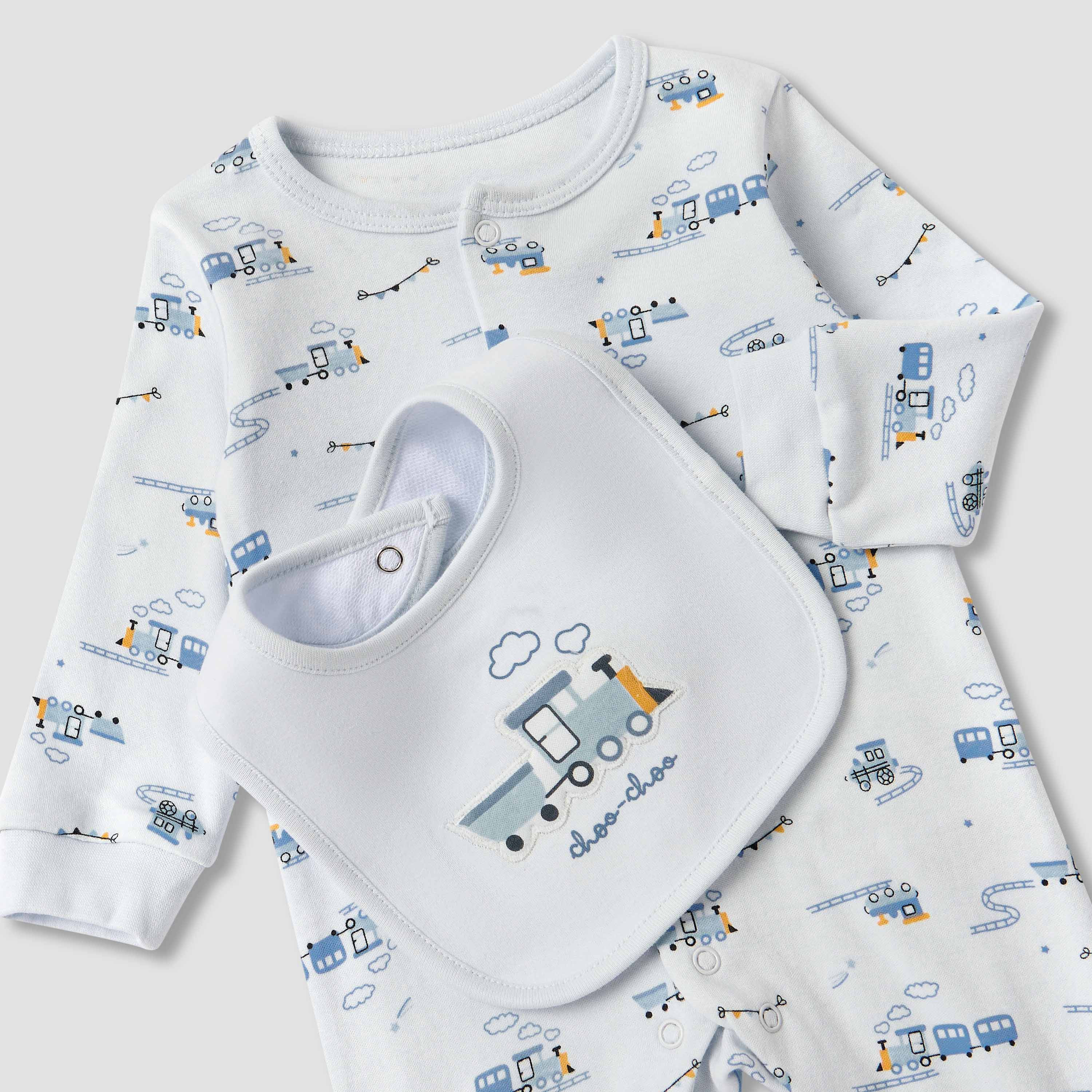 Juniors Train Print Sleepsuit with Bib and Blanket-baby-boys-clothing-setsandcoords-image-5