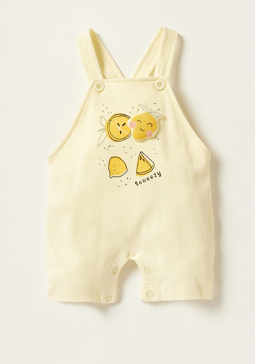 Juniors Solid Crew Neck T-shirt and Fruit Accented Dungaree Set-Rompers%2C Dungarees and Jumpsuits-image-1