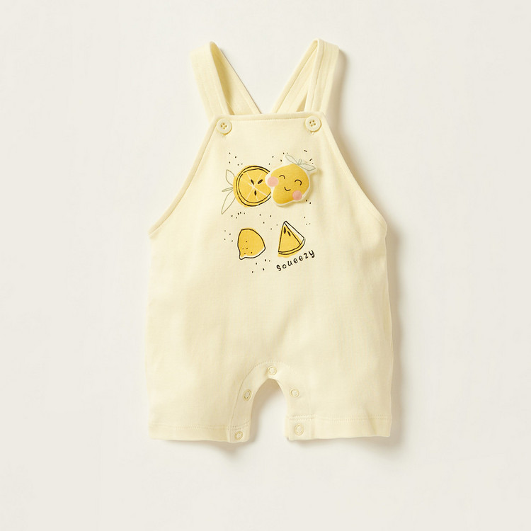 Juniors Solid Crew Neck T-shirt and Fruit Accented Dungaree Set