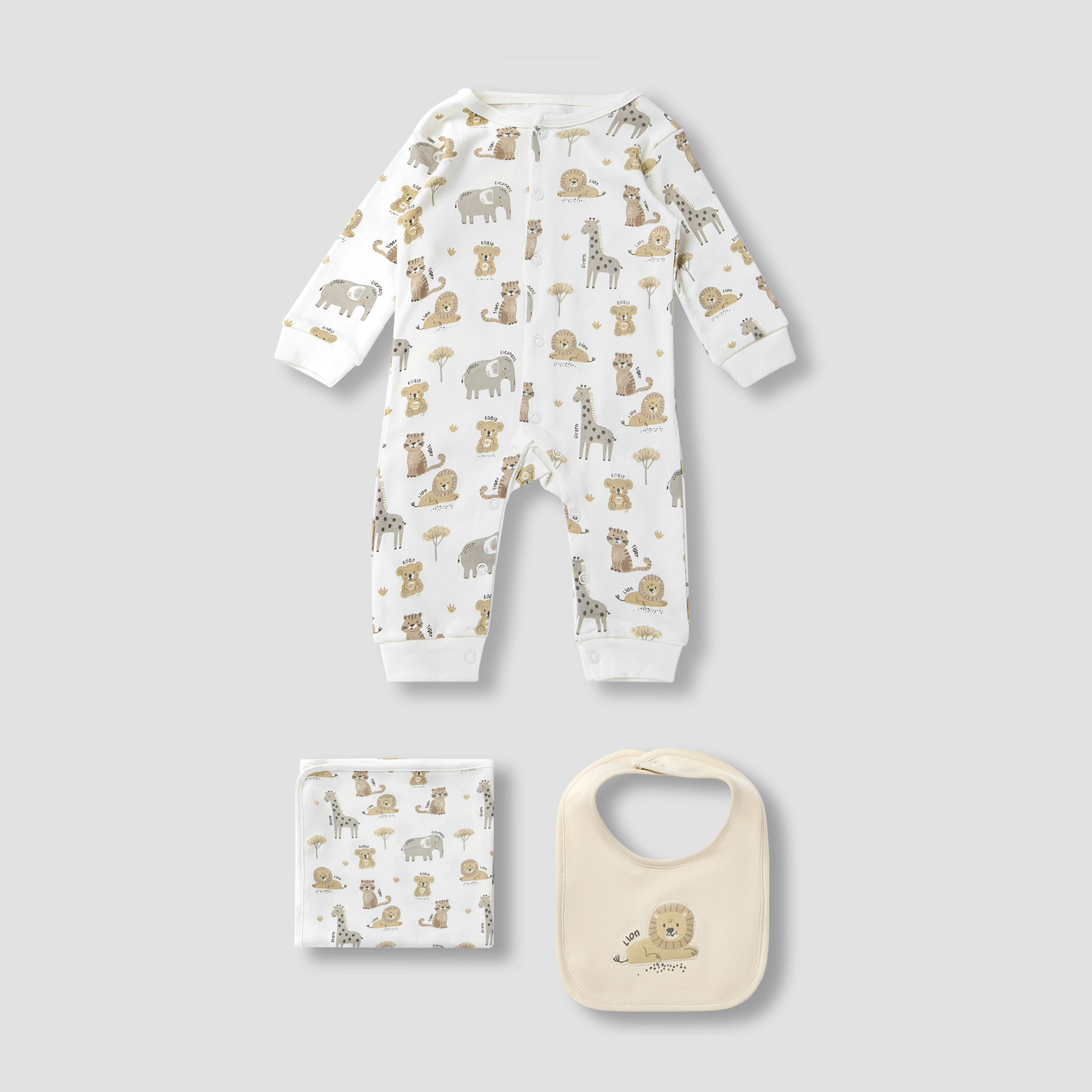 Juniors Wild Animal Print Sleepsuit with Bib and Blanket-baby-boys-clothing-setsandcoords-image-1