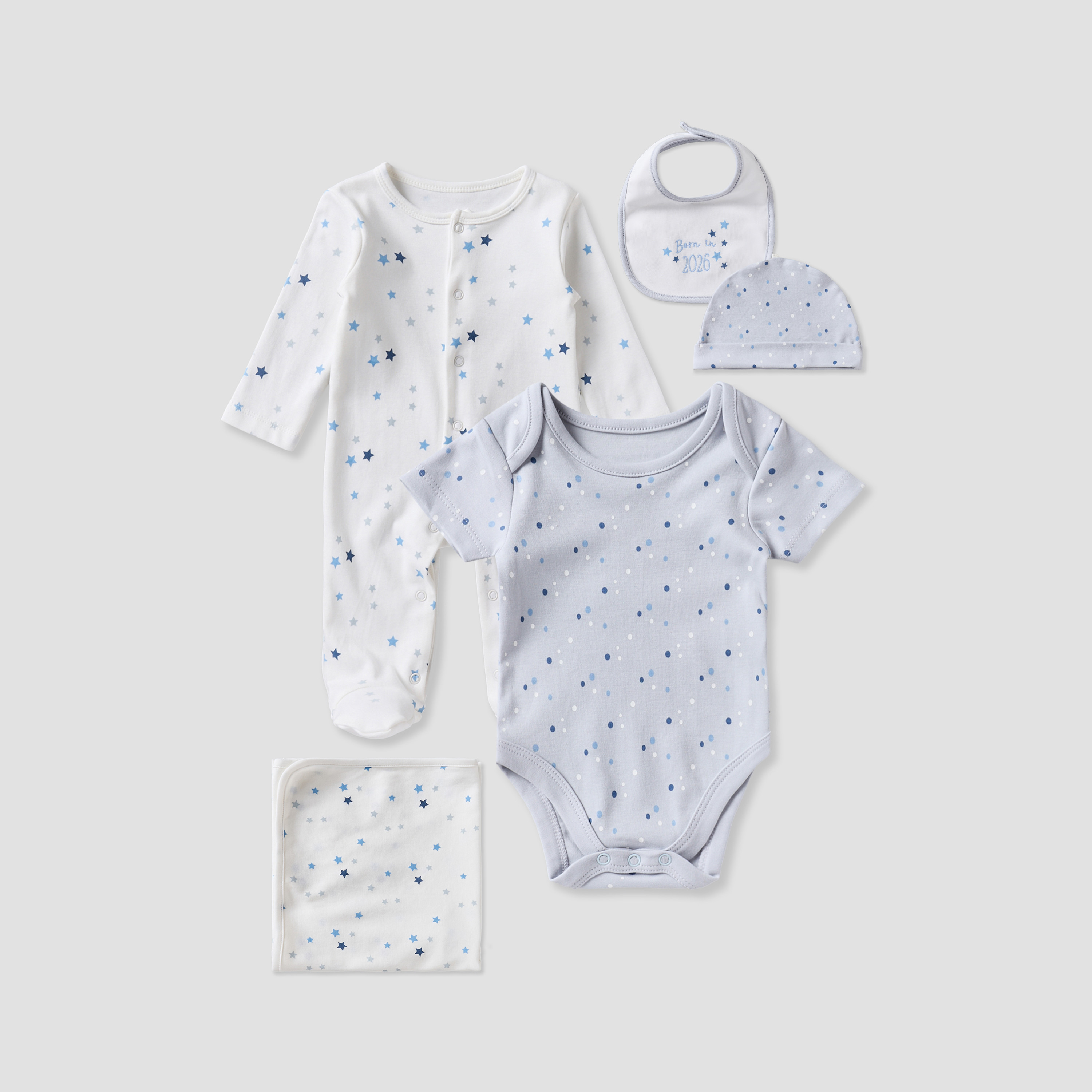 طقم هدايا ملابس للأطفال بطبعة نجوم من جوزنيورز - طقم من 6 قطع-baby-boys-clothing-setsandcoords-image-1