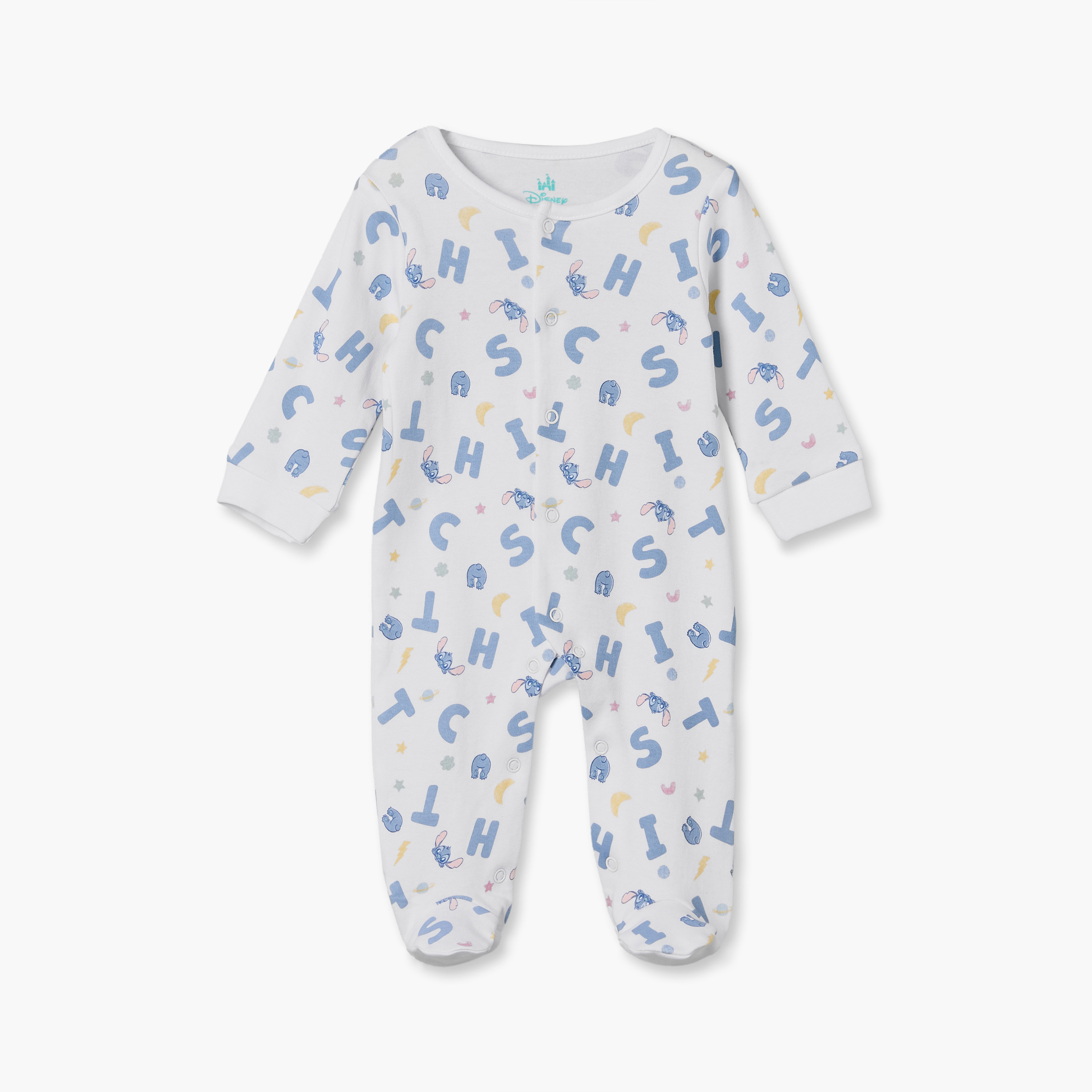 بدلة نوم قطني بياقة مستديرة وأكمام طويلة بطبعة ستيتش من ديزني-baby-boys-clothing-nightwear-sleepsuits-image-2
