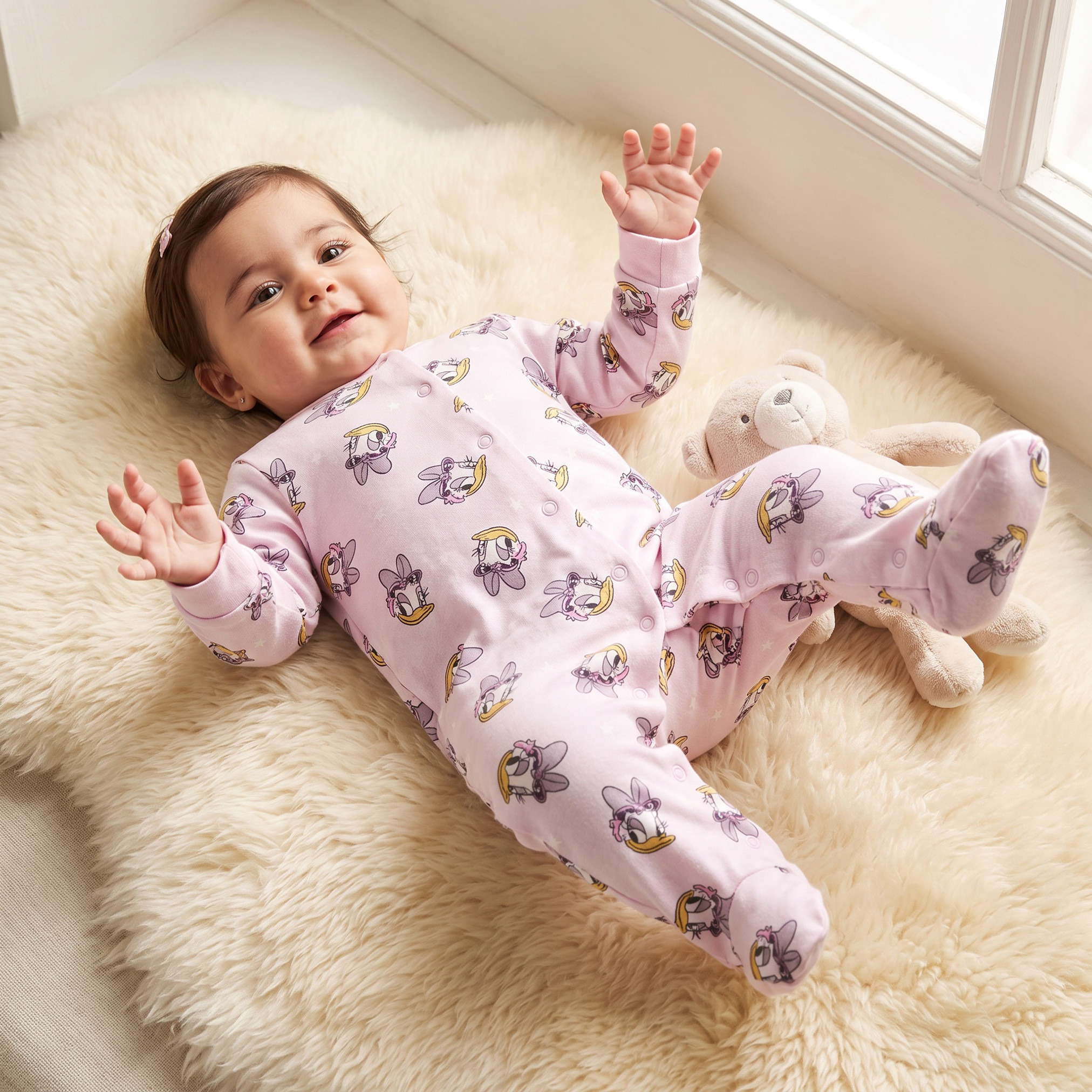Disney Cotton Crew Neck Long Sleeves Sleepsuit with Daisy Duck Print-baby-girls-clothing-nightwear-sleepsuits-image-1